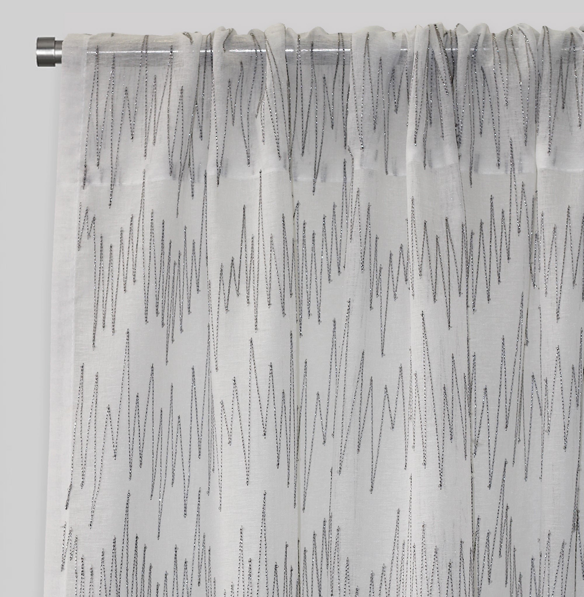 Zeek Curtain Panels | Linen With Metallic Zig Zag Embroidery Sheer