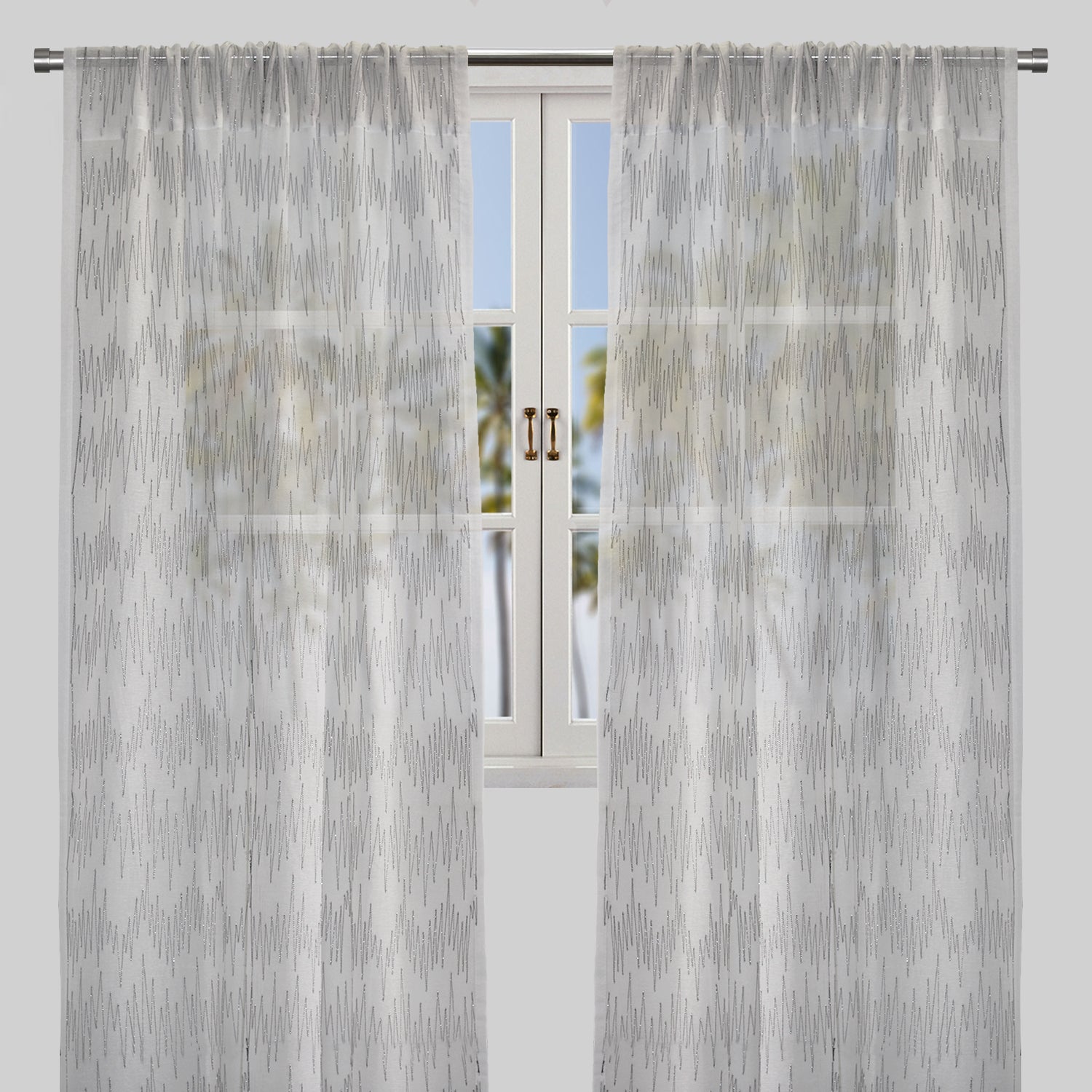 Zeek Curtain Panels | Linen With Metallic Zig Zag Embroidery Sheer