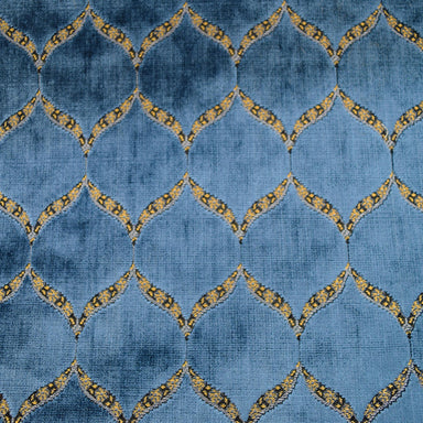 Eliza fabric in color Royal showcasing fabric medallion cut velvet upholstery fabric.