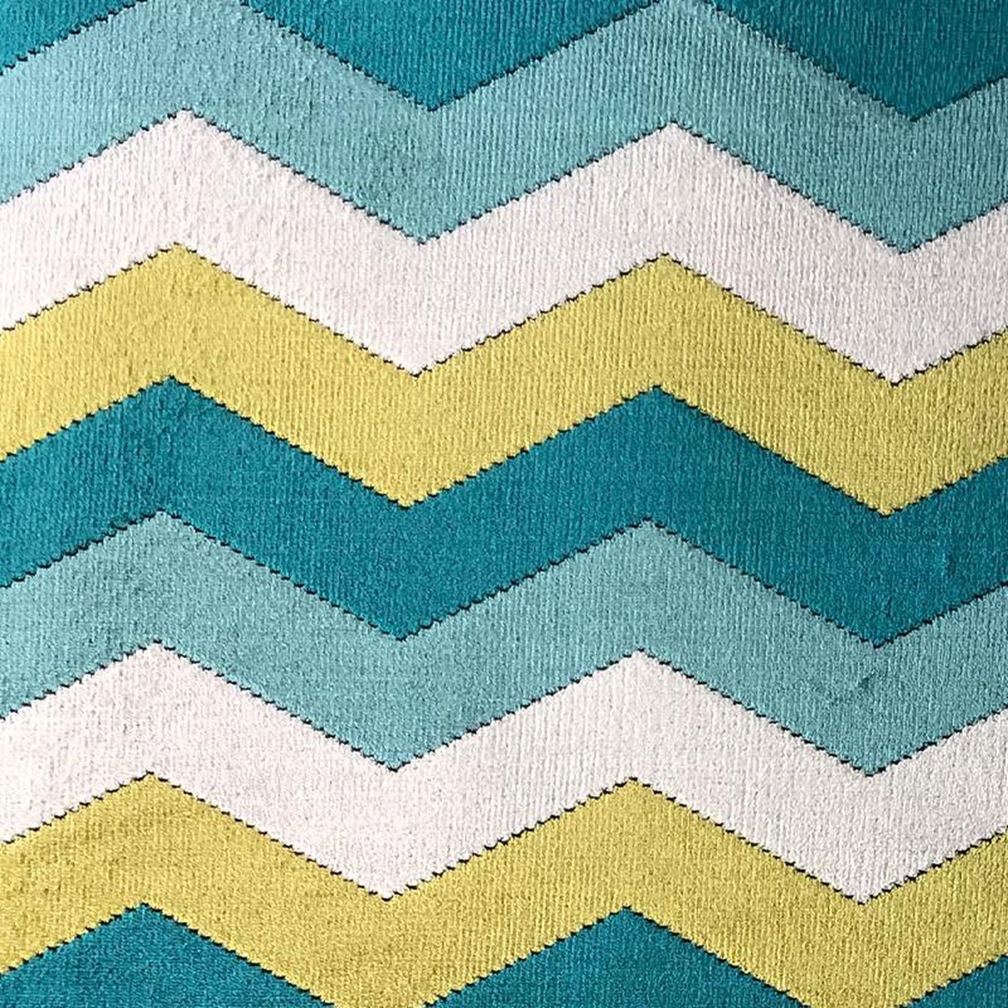 Fabiana fabric in color Turquoise showcasing fabric zig-zag chevron cut velvet upholstery fabric.