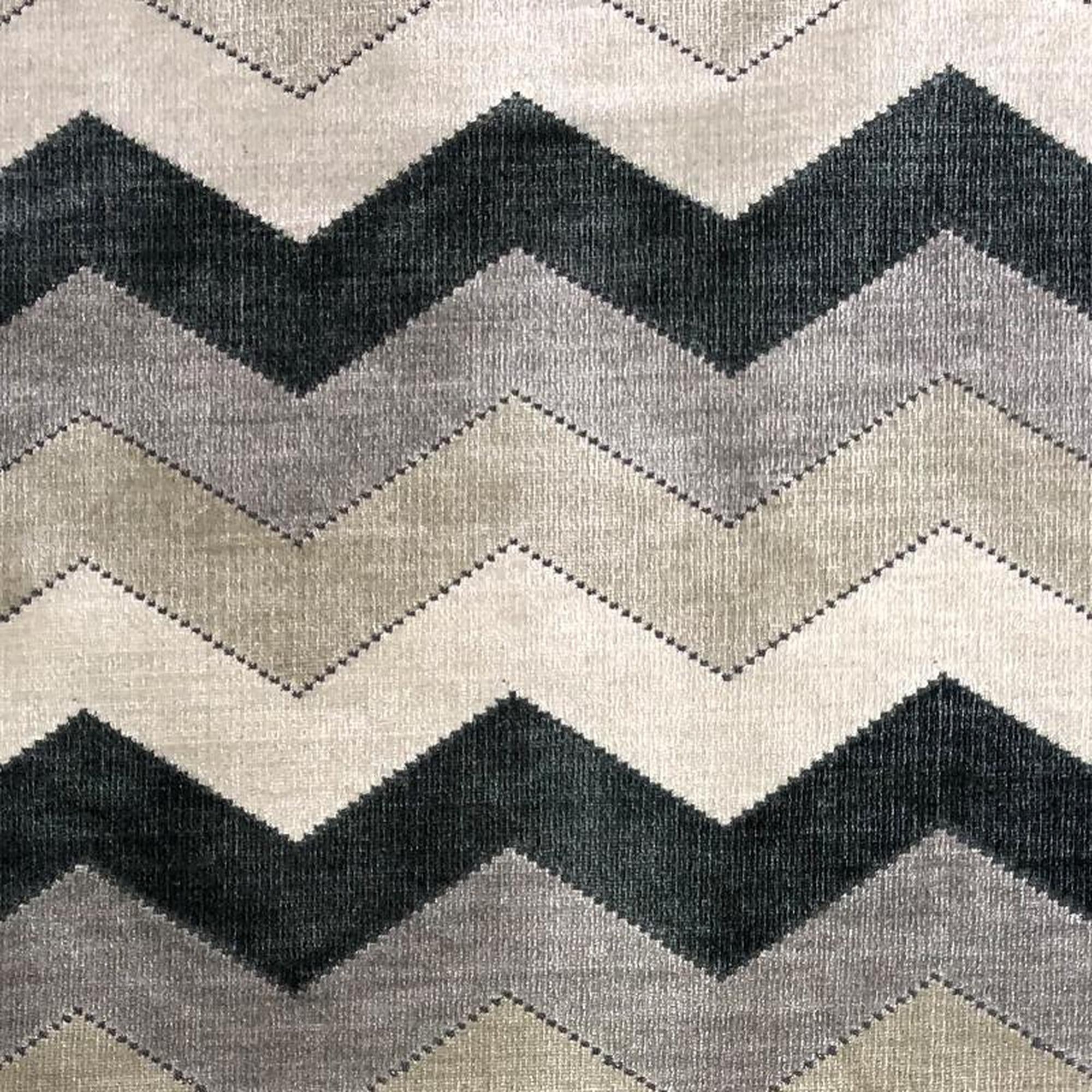 Fabiana fabric in color Taupe showcasing fabric zig-zag chevron cut velvet upholstery fabric.