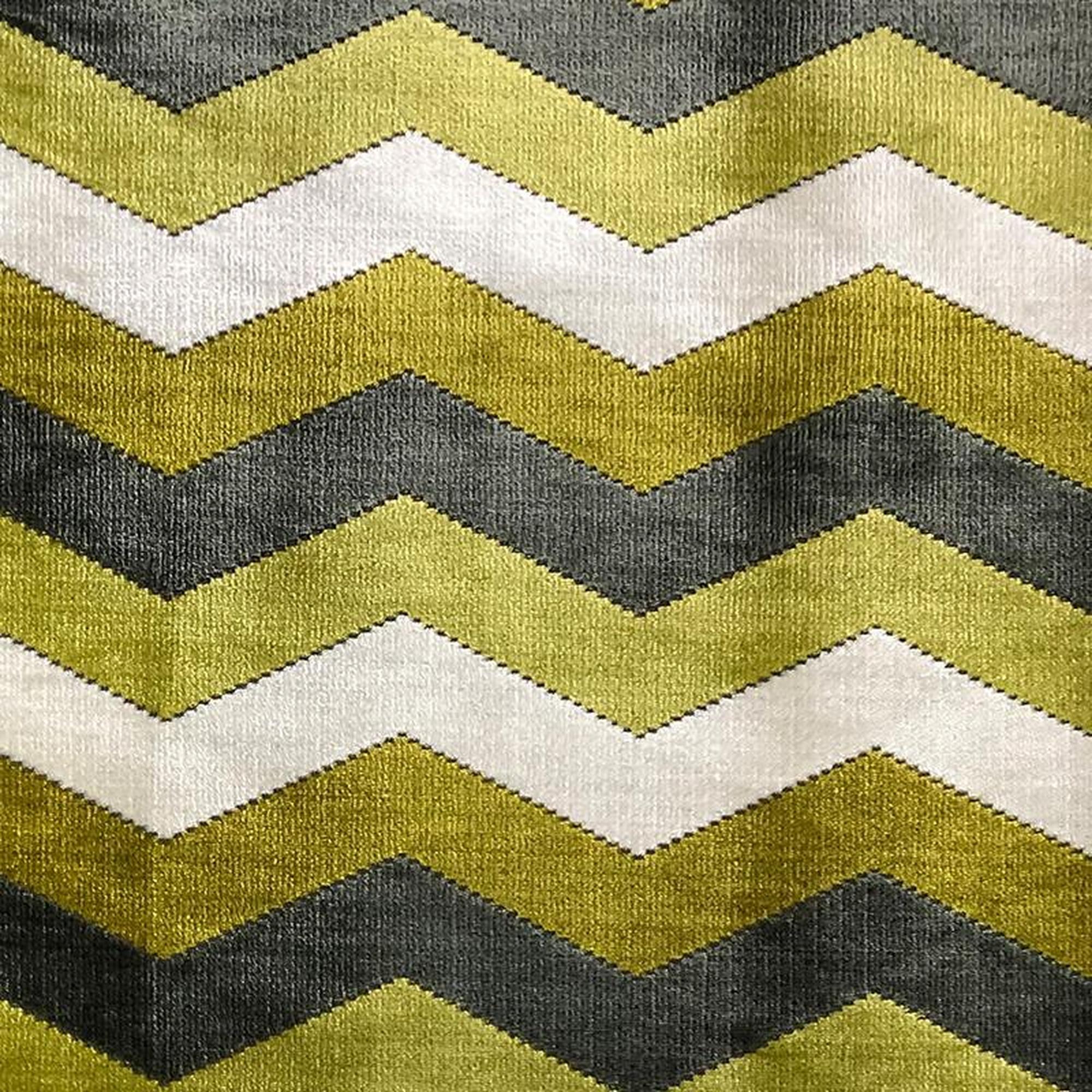 Fabiana fabric in color Gold showcasing fabric zig-zag chevron cut velvet upholstery fabric.