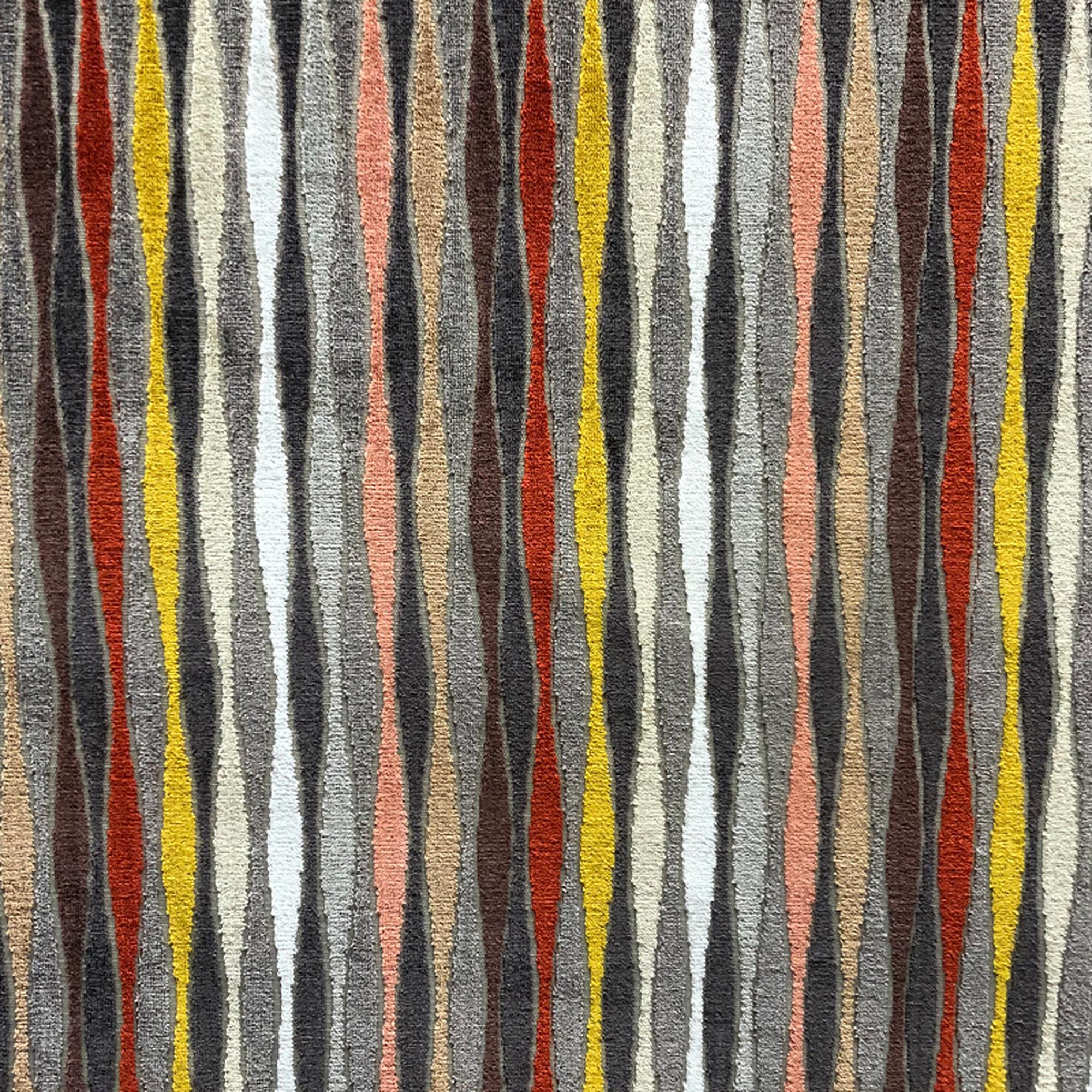 Frankie fabric in color Amber showcasing fabric multicolored striped cut velvet upholstery fabric.