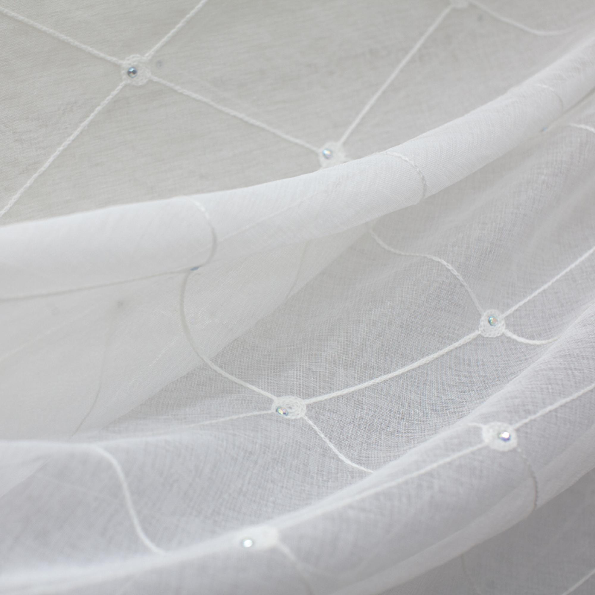 Gallery fabric in color White showcasing fabric embroidered diamond rhinestone sheer drapery & curtain fabric.