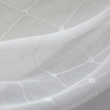 Gallery fabric in color White showcasing fabric embroidered diamond rhinestone sheer drapery & curtain fabric.