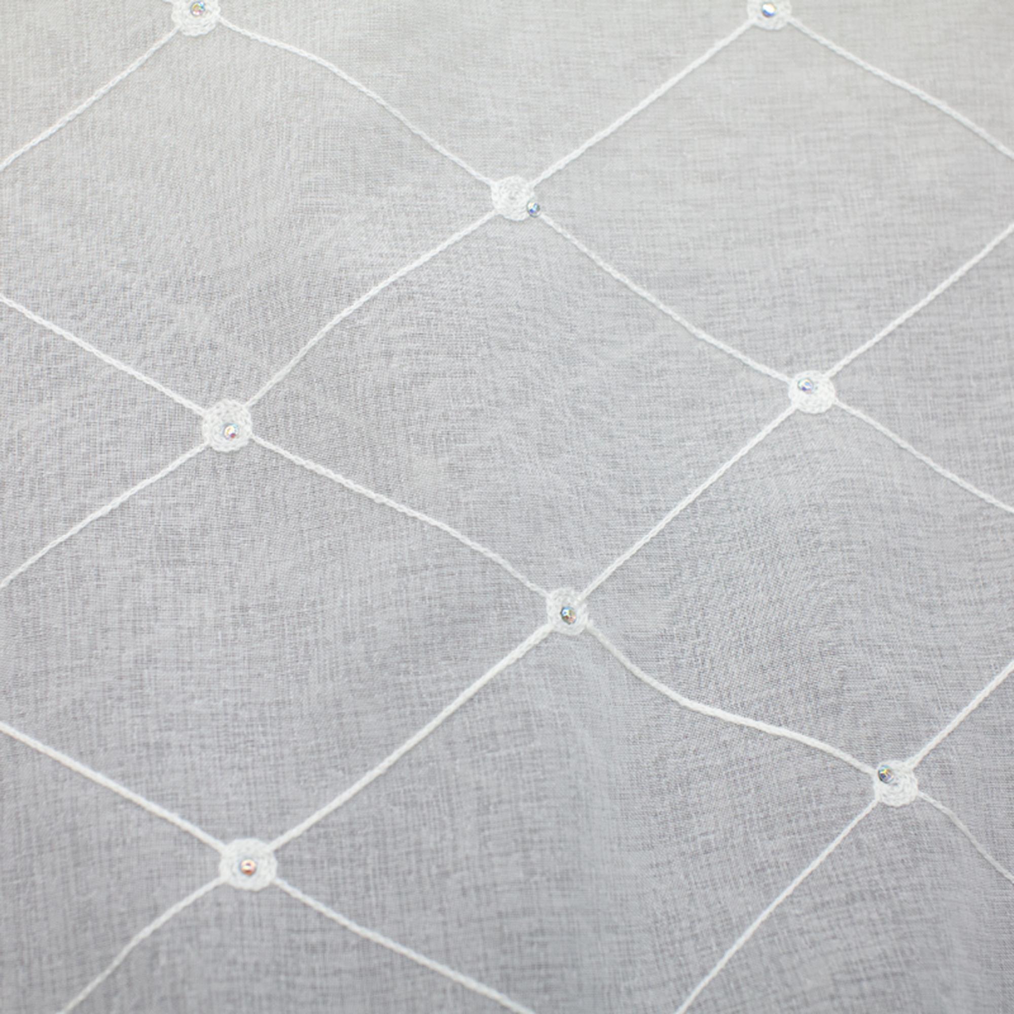 Gallery fabric in color White showcasing fabric embroidered diamond rhinestone sheer drapery & curtain fabric.