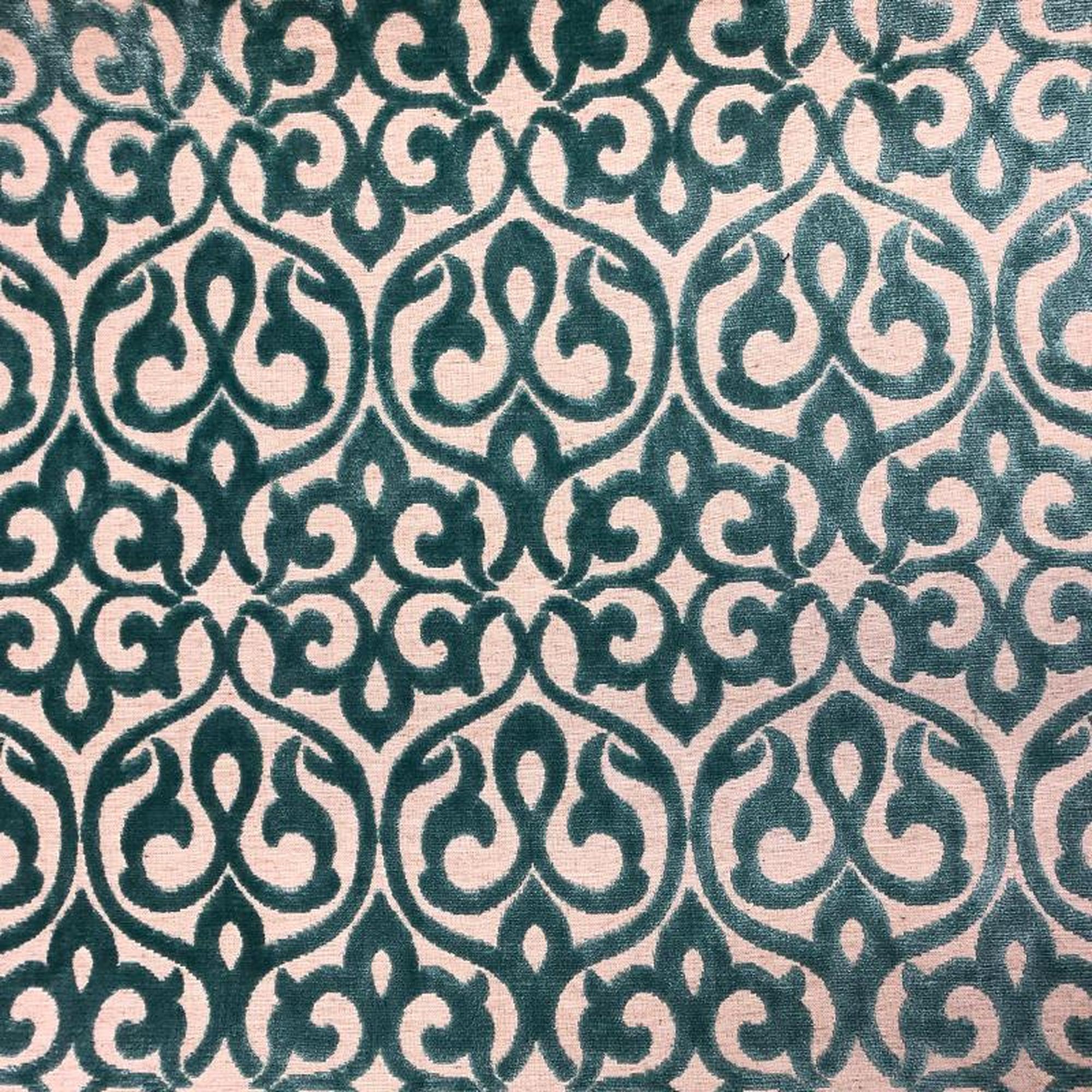 Georgia fabric in color Turquoise showcasing fabric damask cut velvet upholstery fabric & drapery & curtain fabric.