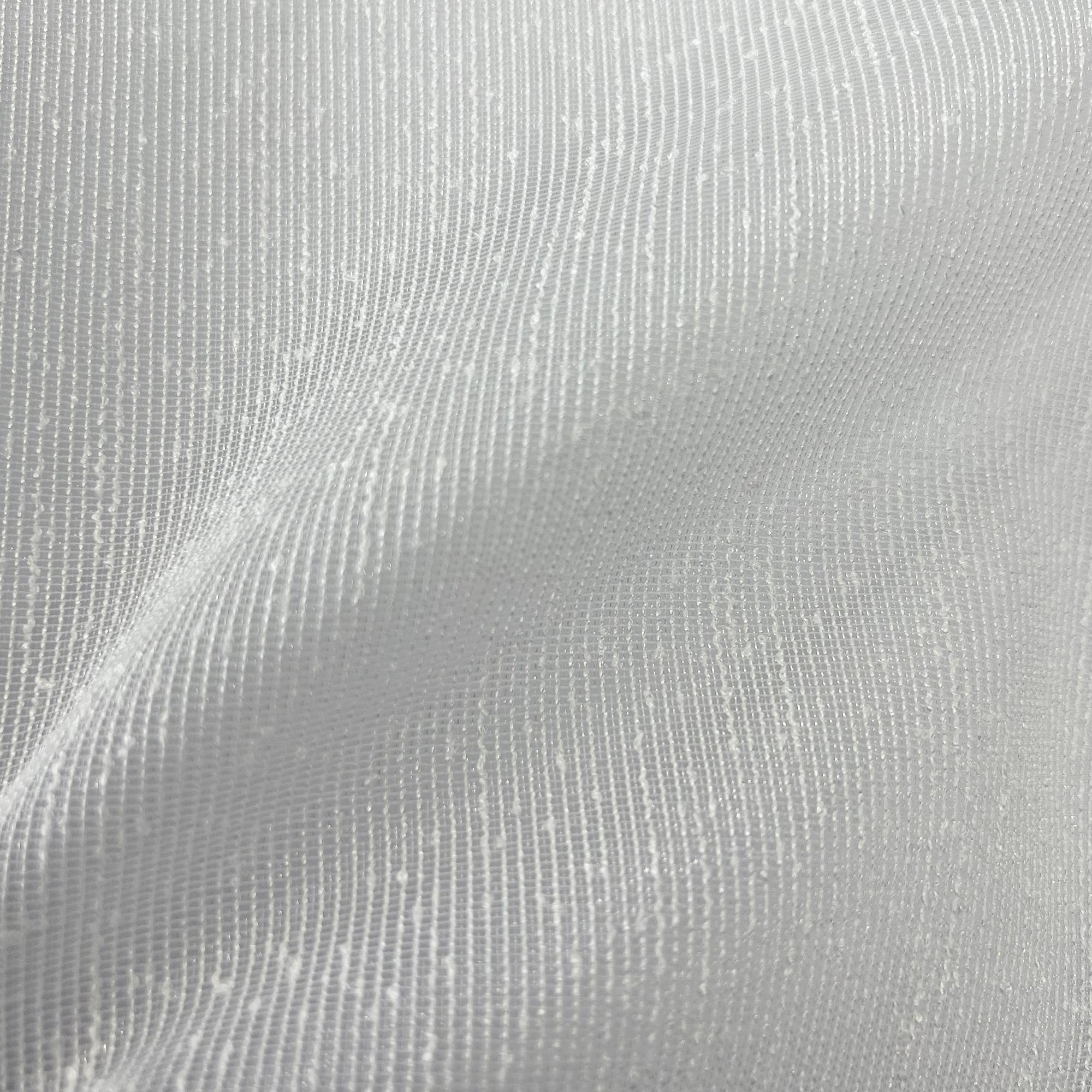 White lightweight sheer fabric with a refined texture, ideal for curtains and drapery. High-quality and stylish for any space.