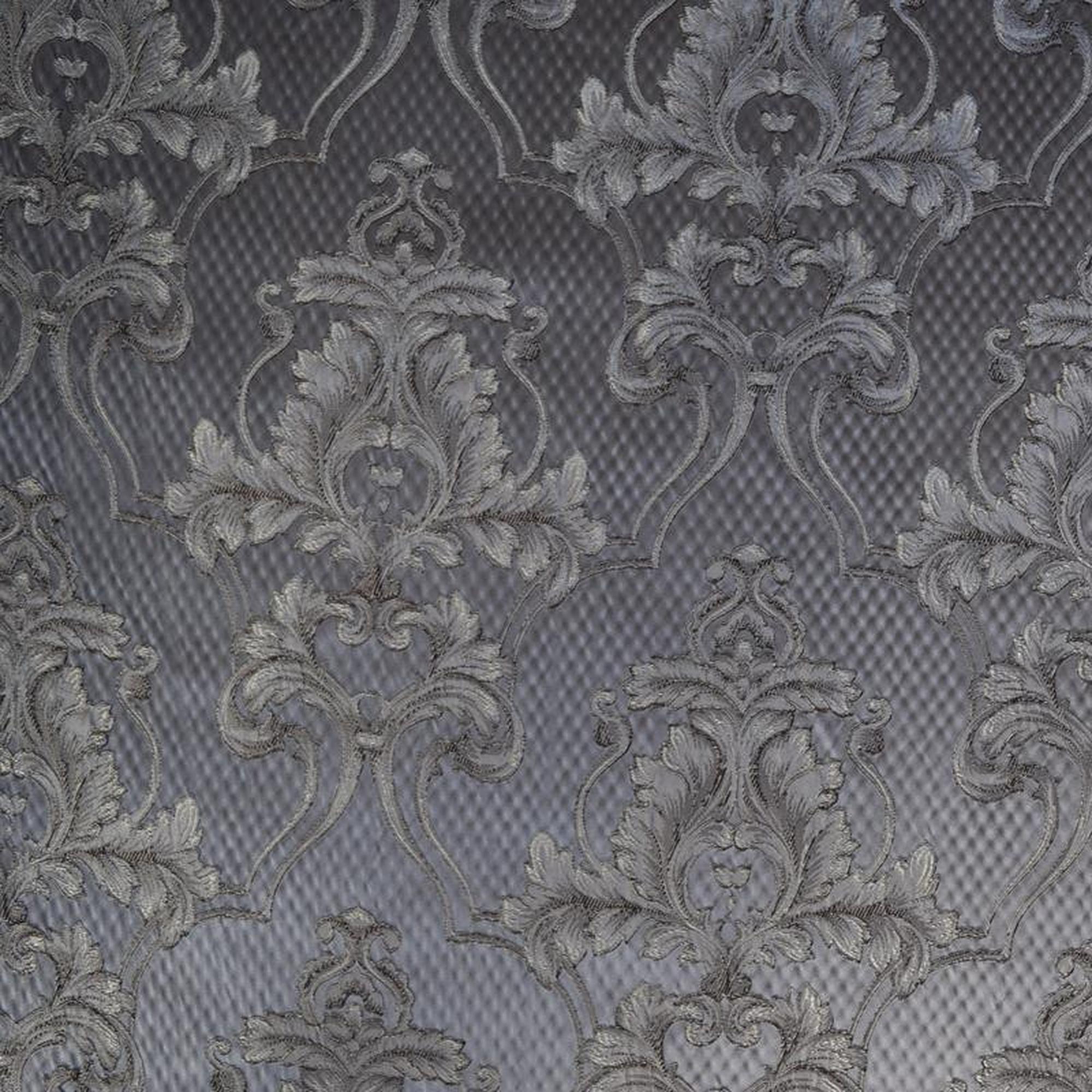 Giovani fabric in color Silver showcasing fabric elegant traditional damask drapery & curtain fabric.