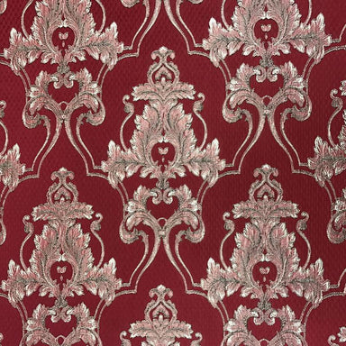 Giovani fabric in color Crimson showcasing fabric elegant traditional damask drapery & curtain fabric.