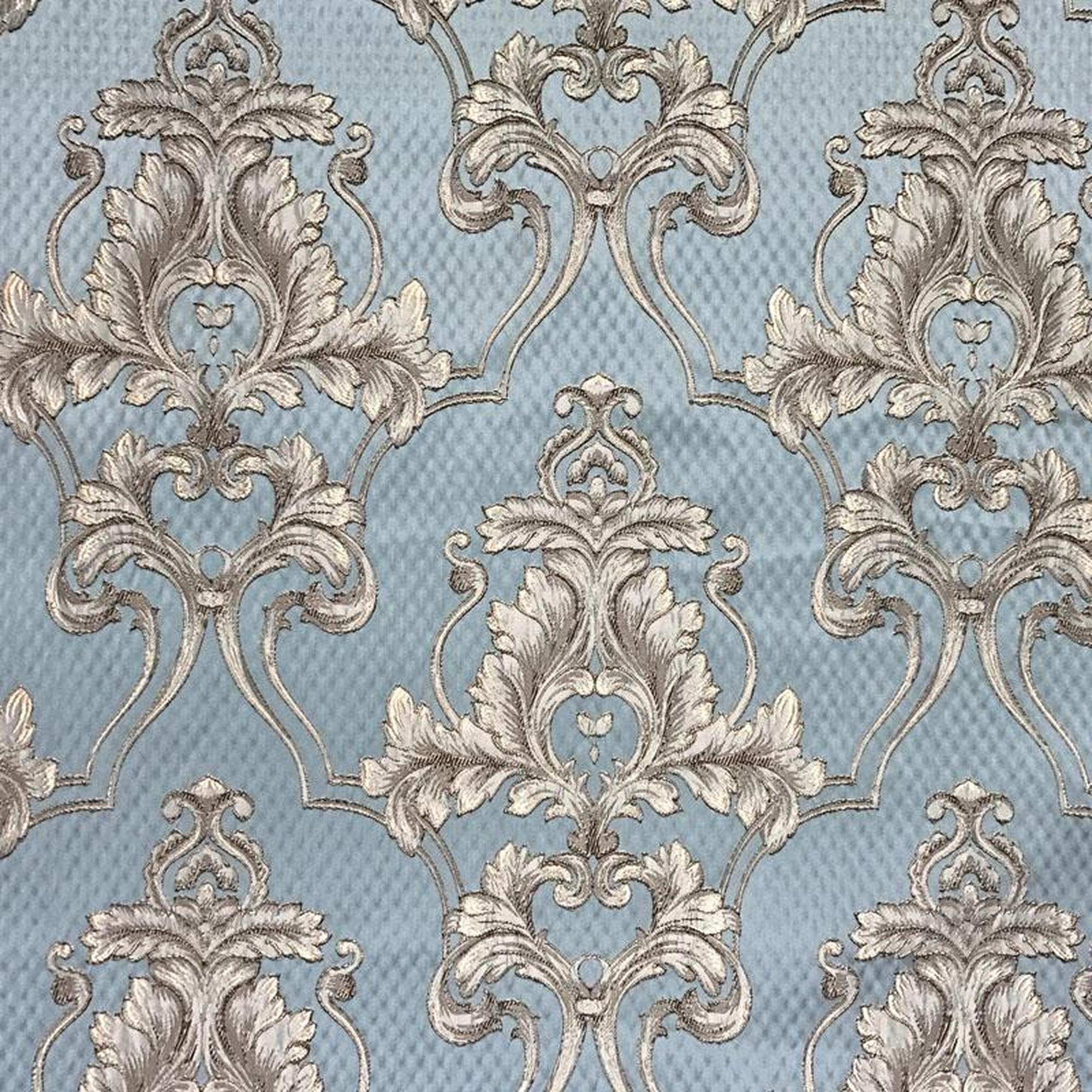 Giovani fabric in color Seaspray showcasing fabric elegant traditional damask drapery & curtain fabric.