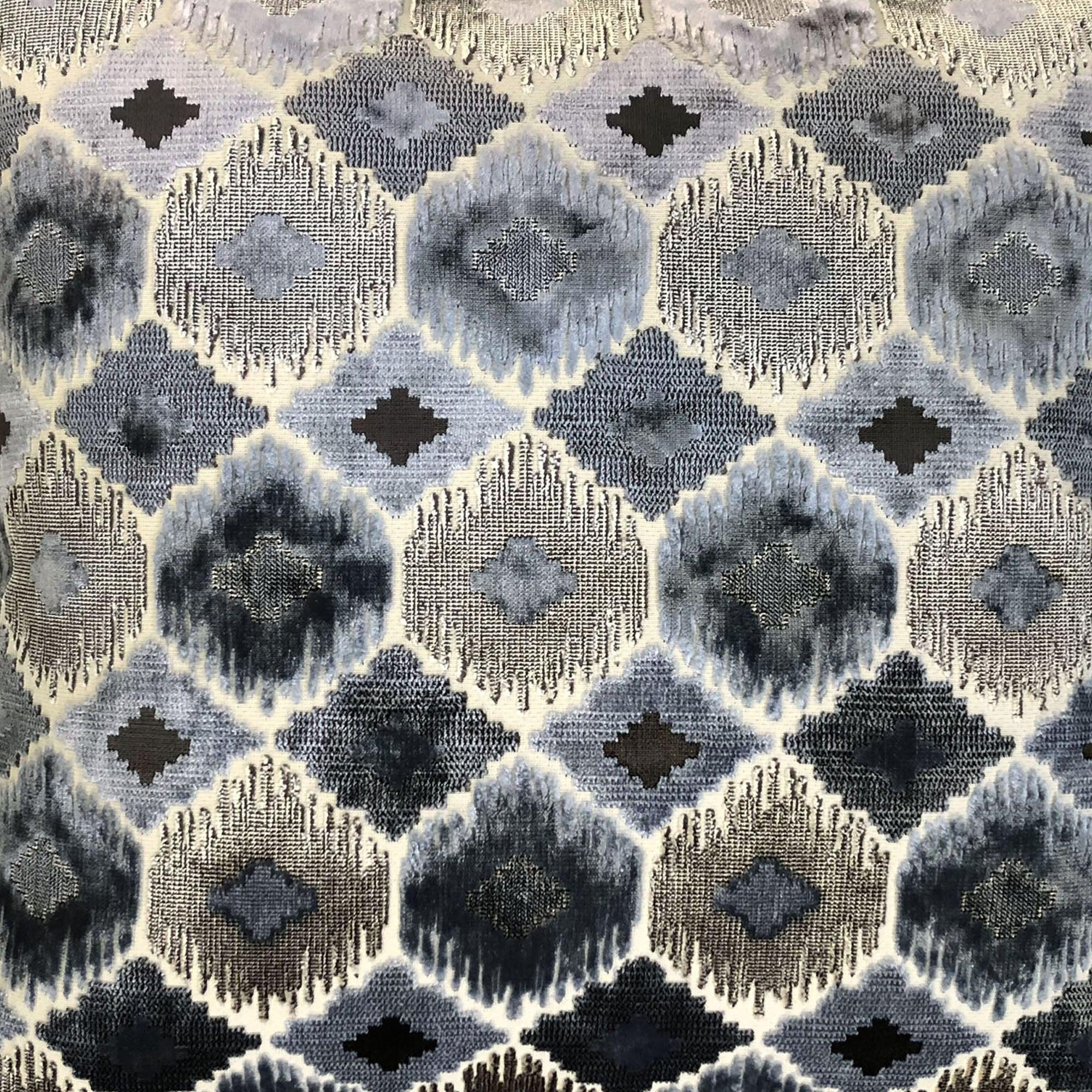 Gretty fabric in color Steel showcasing fabric geometric cut velvet upholstery fabric.