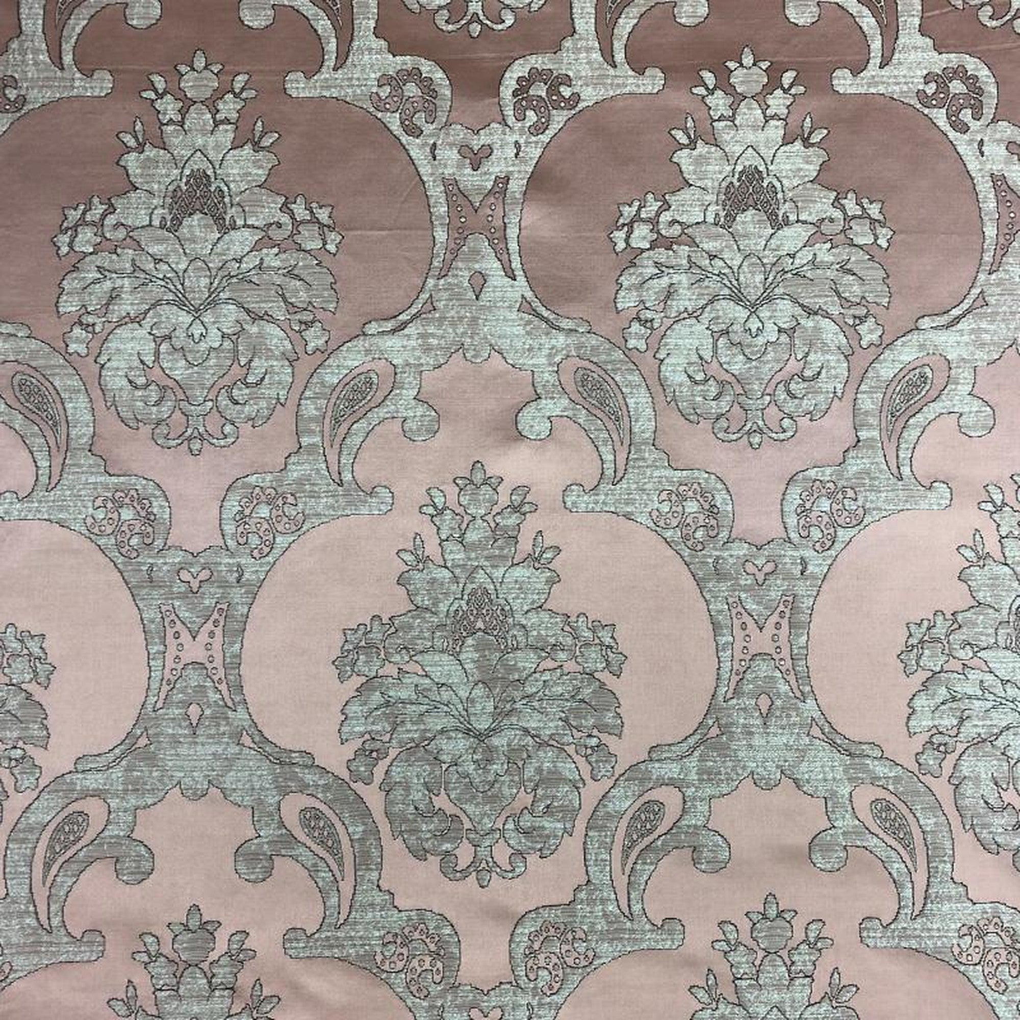Katherine fabric in color Blush showcasing fabric textured damask faux silk drapery & curtain fabric & table linen fabric.