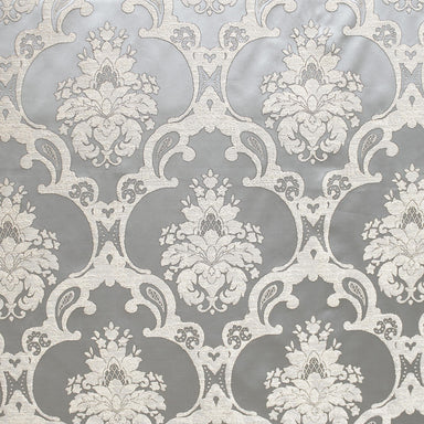 Katherine fabric in color Silver showcasing fabric textured damask faux silk drapery & curtain fabric & table linen fabric.