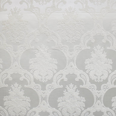 Katherine fabric in color White showcasing fabric textured damask faux silk drapery & curtain fabric & table linen fabric.