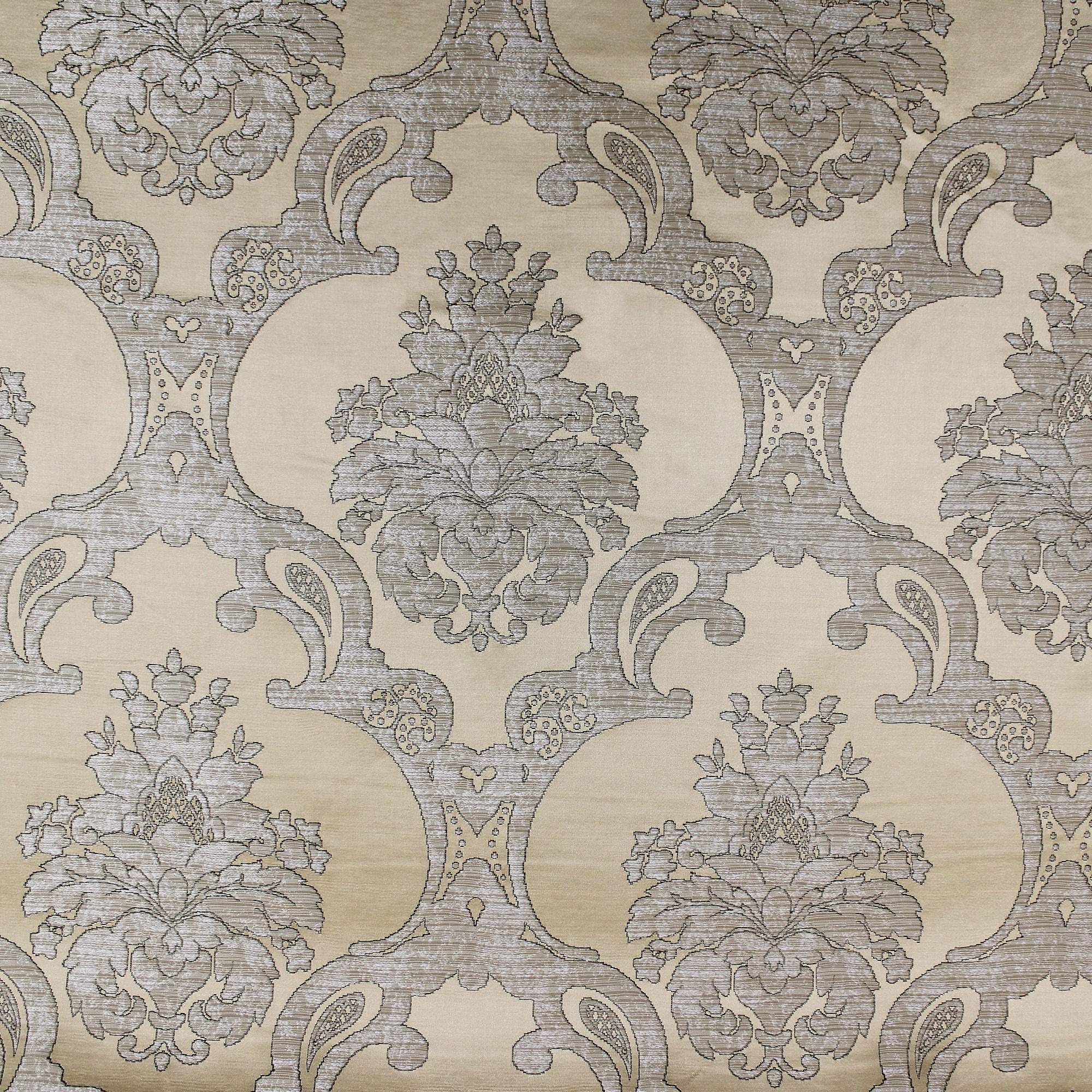 Katherine fabric in color Champagne showcasing fabric textured damask faux silk drapery & curtain fabric & table linen fabric.