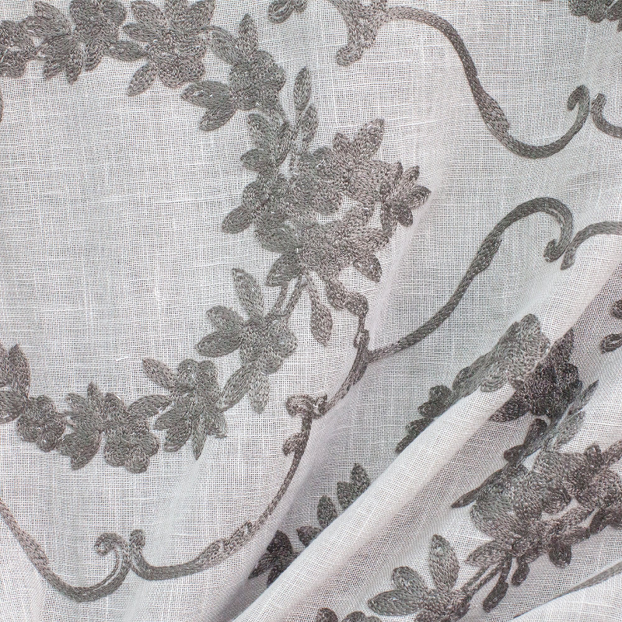 Kelly Fabric | Embroidered Floral Sheer Fabric | Drapery & Curtain Fabric