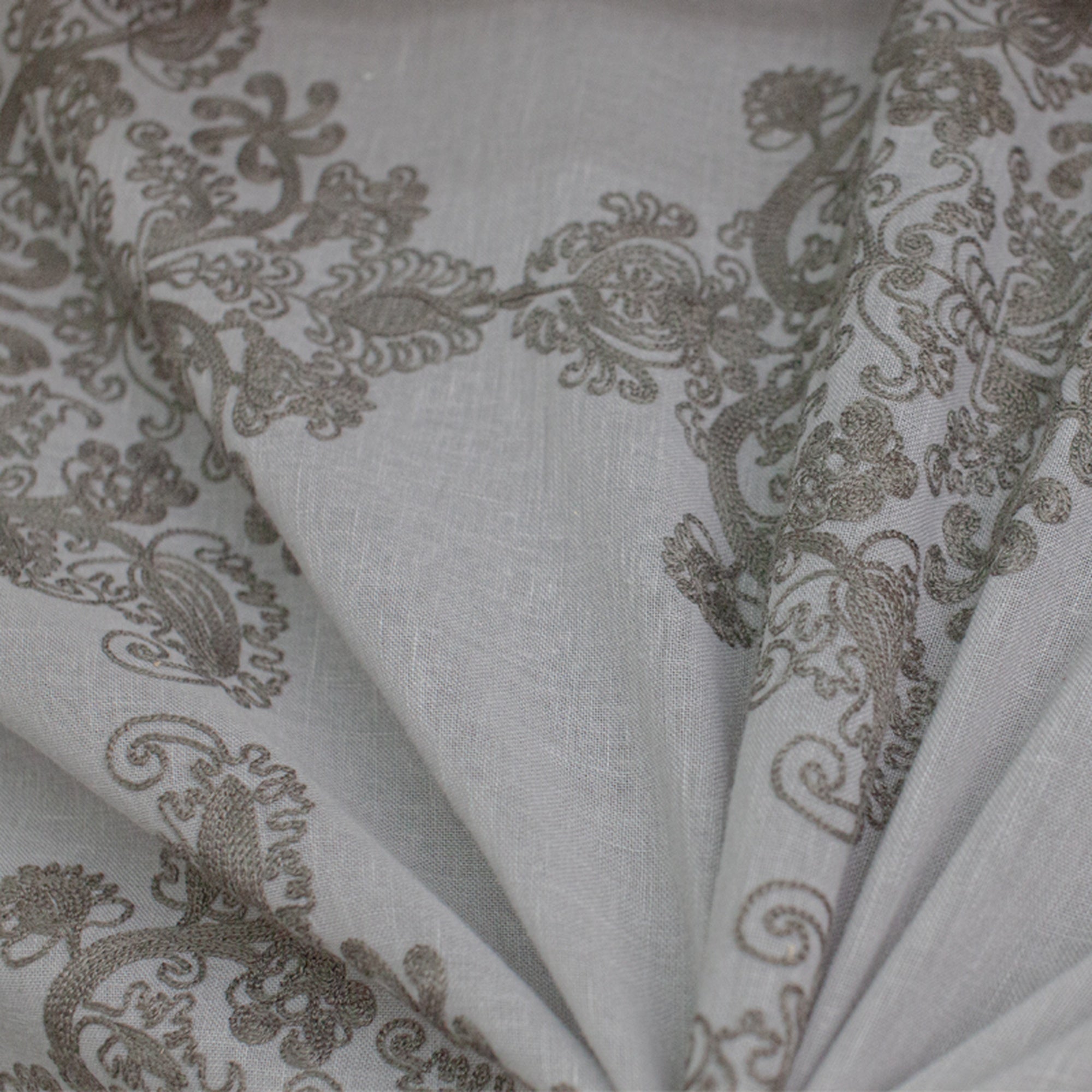 Kendall Fabric | Damask Embroidered Sheer Fabric | Drapery & Curtain Fabric