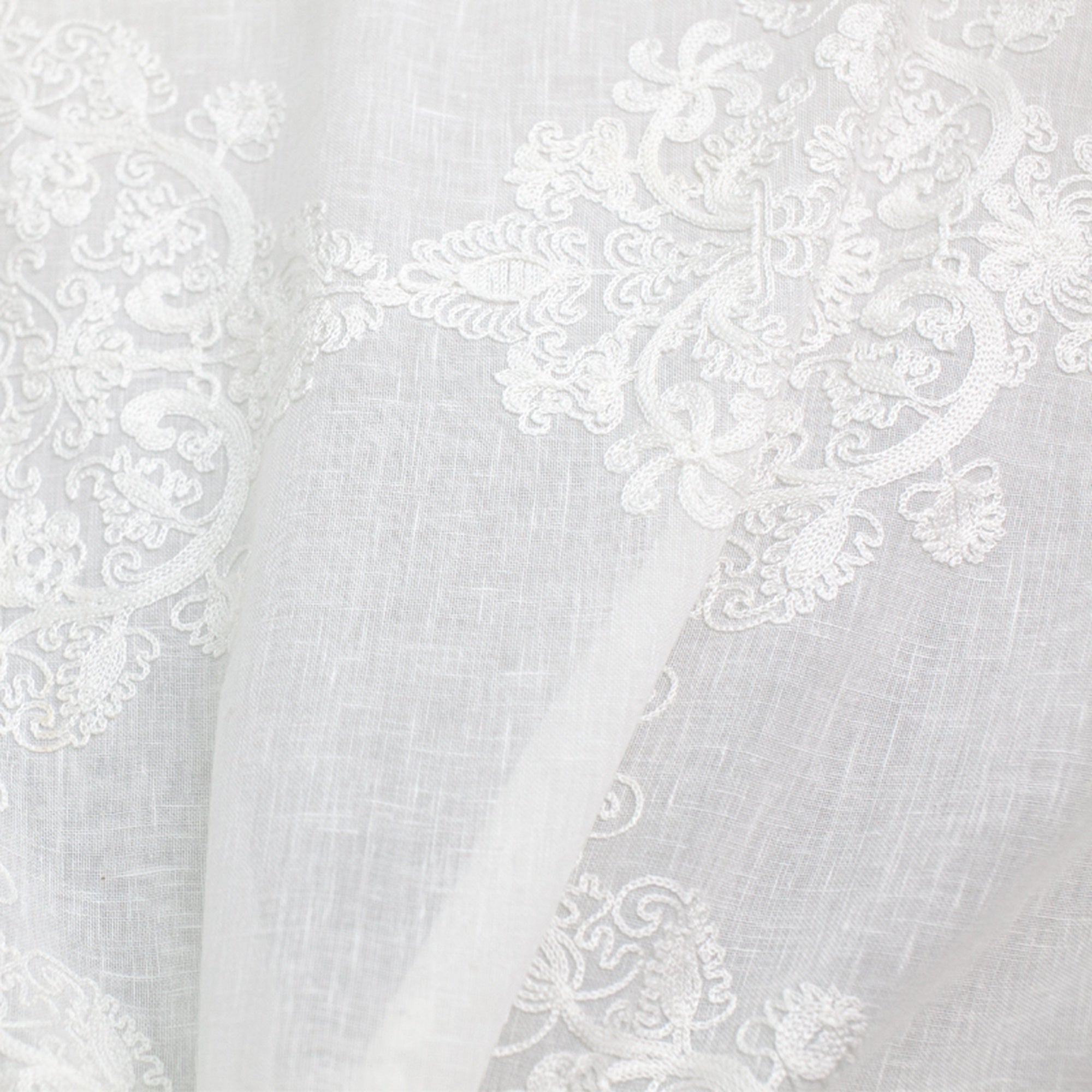 Kendall Fabric | Damask Embroidered Sheer Fabric | Drapery & Curtain Fabric