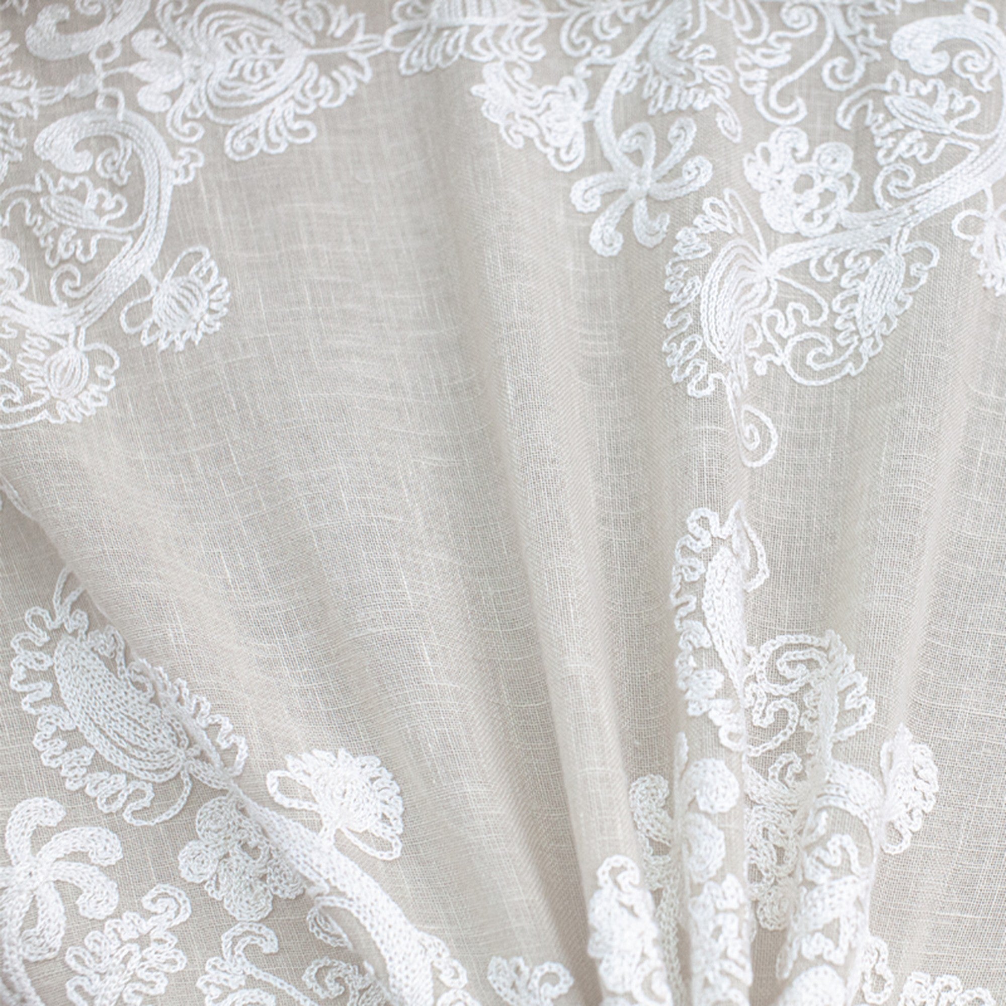 Kendall Fabric | Damask Embroidered Sheer Fabric | Drapery & Curtain Fabric