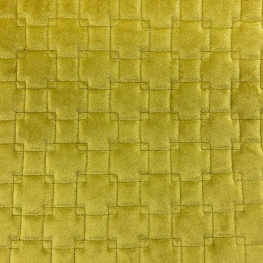 Kerry fabric in color Canary showcasing fabric quilt square velvet w/ backing upholstery fabric.
