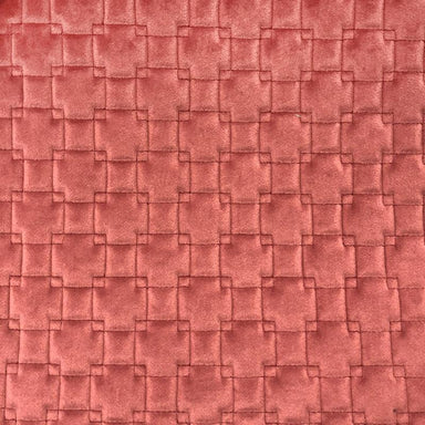 Kerry fabric in color Rose showcasing fabric quilt square velvet w/ backing upholstery fabric.