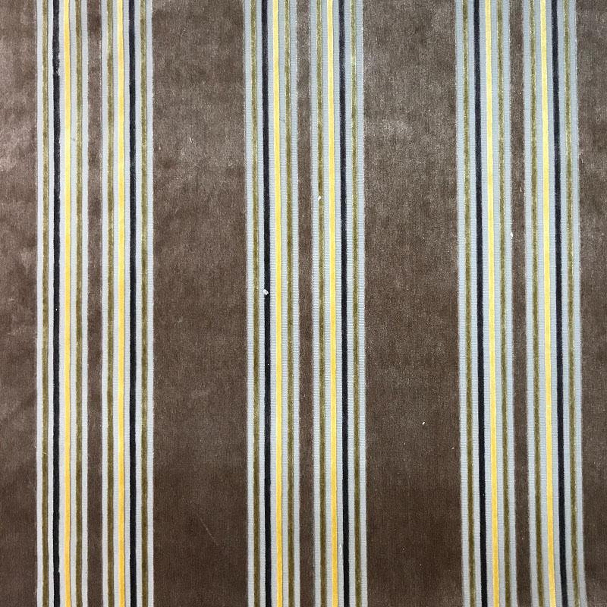 Kira fabric in color Mocha showcasing fabric striped multicolor velvet upholstery fabric.