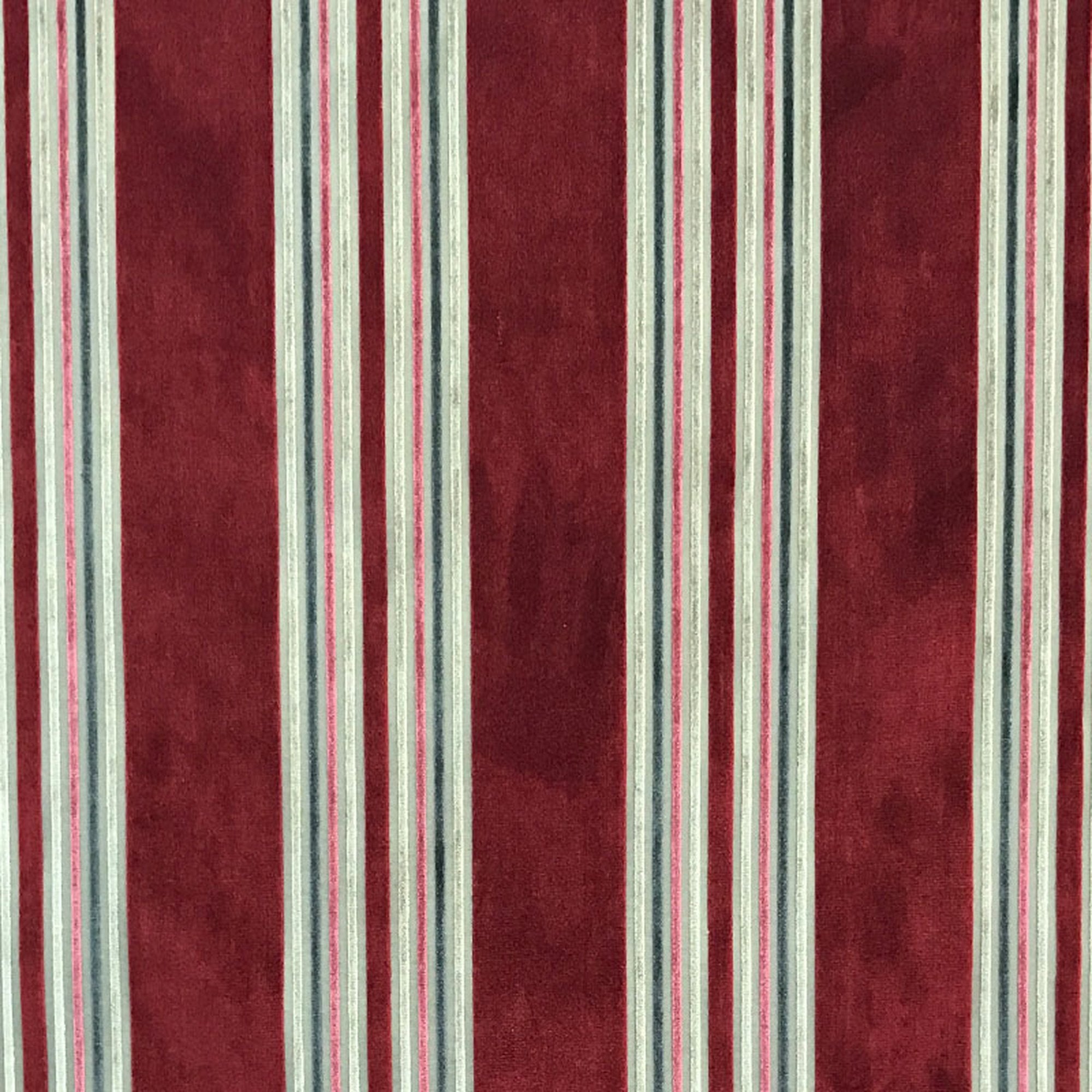 Kira fabric in color Terracotta showcasing fabric striped multicolor velvet upholstery fabric.