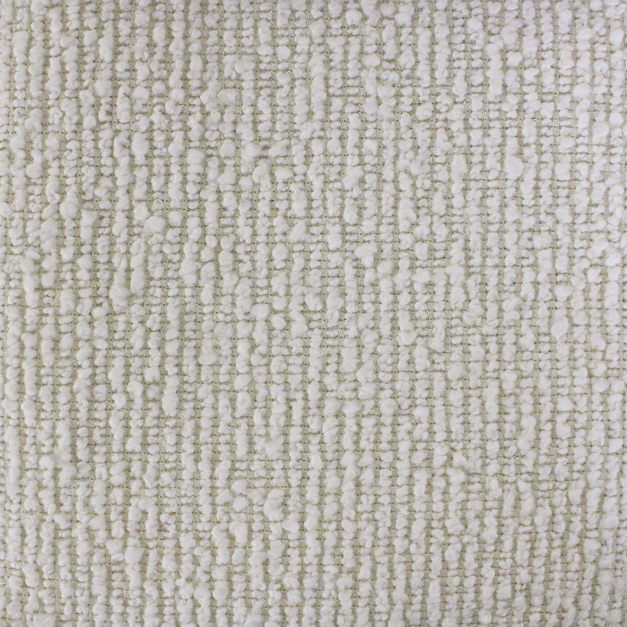 Komodo fabric in color Ivory showcasing fabric textured linen look boucle w/ metallic upholstery fabric.