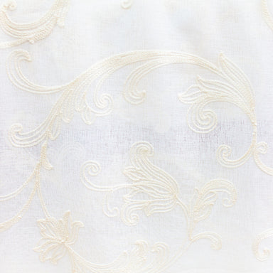 Bali fabric in color Ivory showcasing fabric embroidered damask sheer.