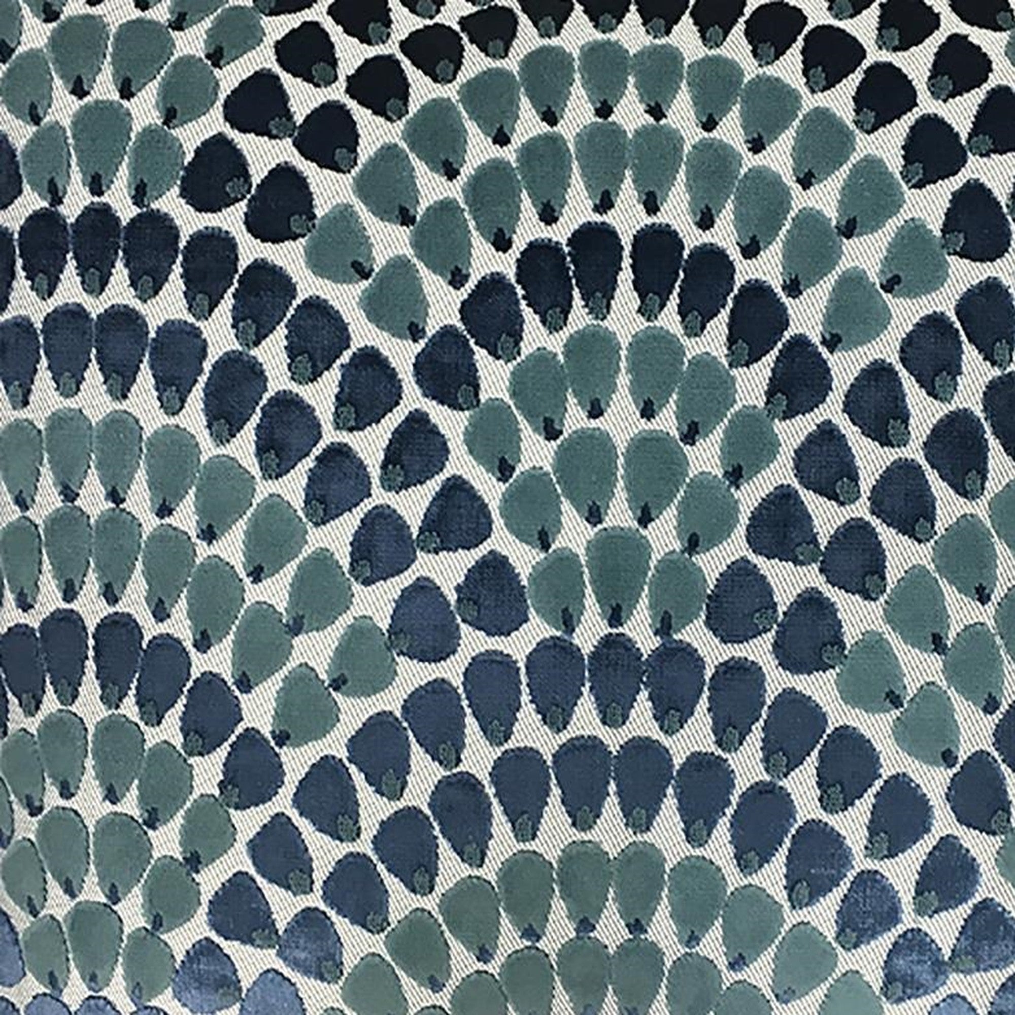Lennix fabric in color Ocean showcasing fabric scallop multi-color cut velvet upholstery fabric.