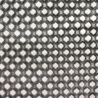 Malia fabric in color Gray showcasing fabric circular cut velvet upholstery fabric.