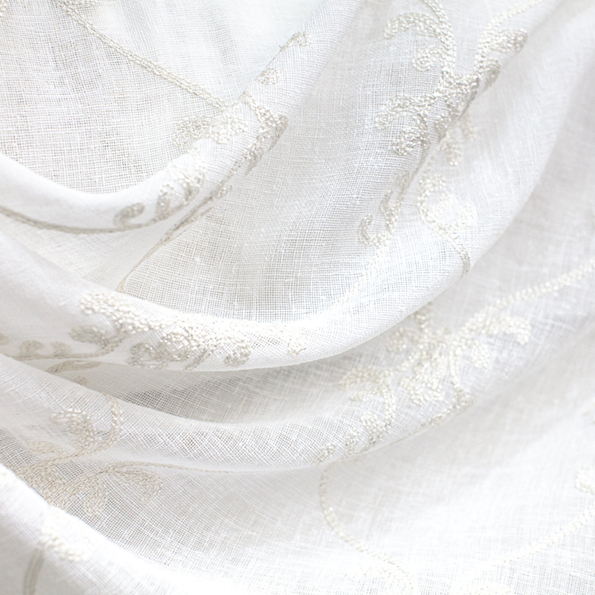 Marquee fabric in color Silver showcasing fabric embroidered damask metallic sheer drapery & curtain fabric.