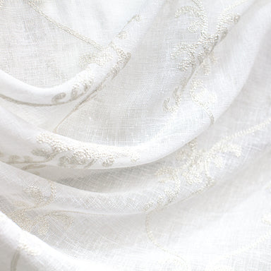 Marquee fabric in color Silver showcasing fabric embroidered damask metallic sheer drapery & curtain fabric.