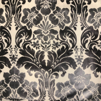 Marsel fabric in color Gray showcasing fabric damask floral cut velvet upholstery fabric.