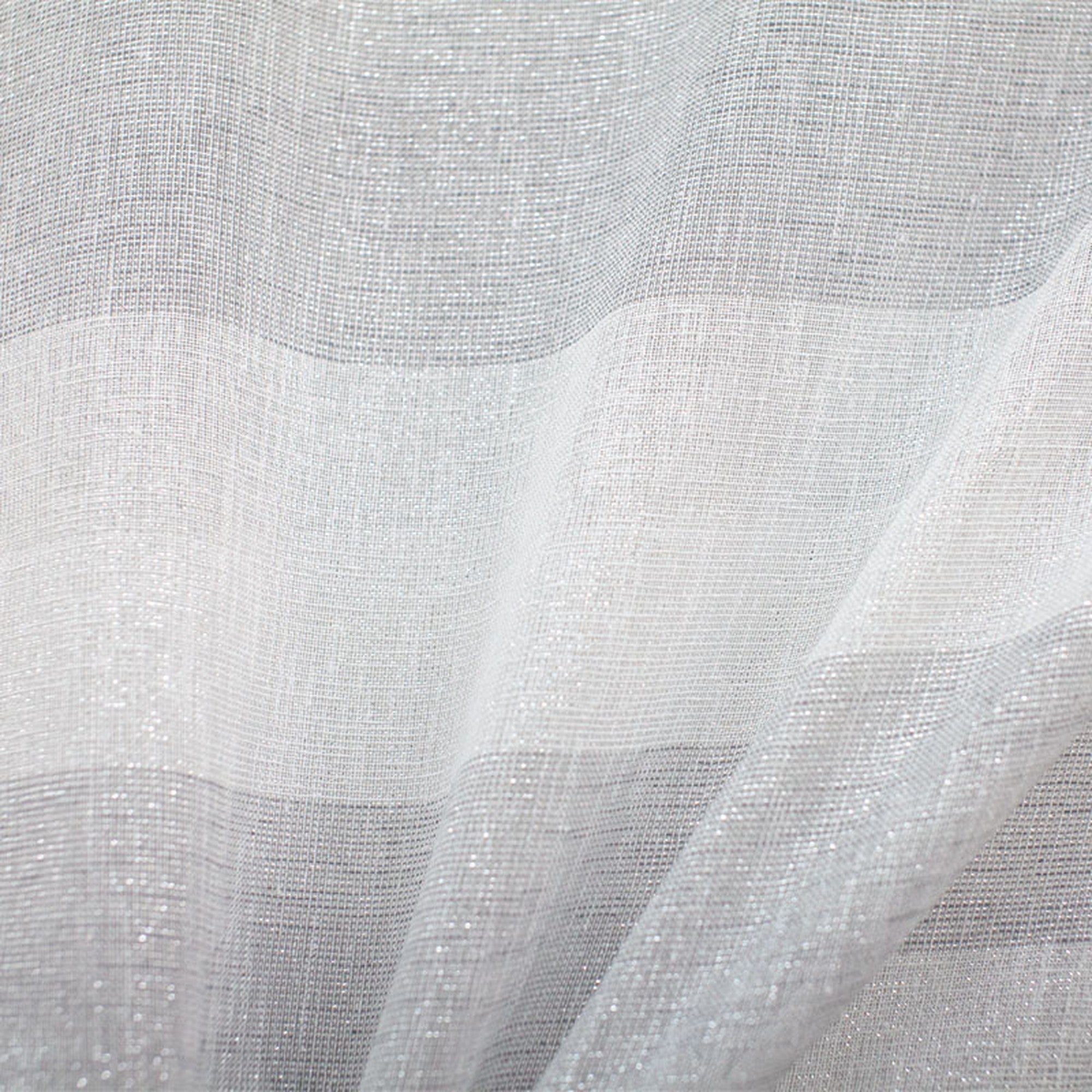 Nashville fabric in color Gray showcasing fabric striped metallic sheer drapery & curtain fabric.