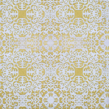 Petra fabric in color Gold showcasing fabric traditional foil print on velvet upholstery fabric & drapery & curtain fabric.