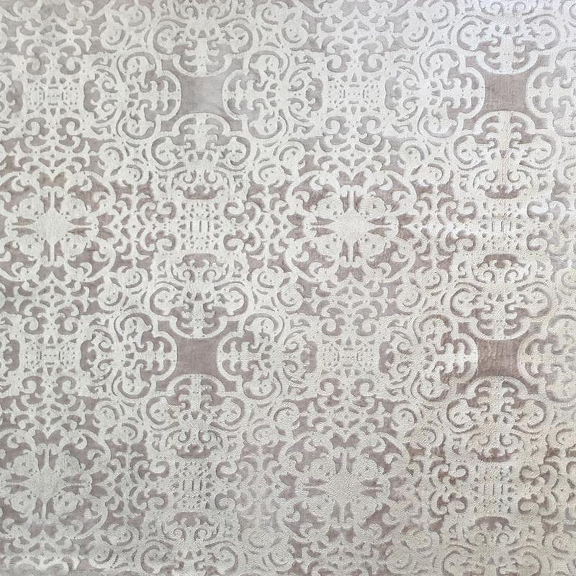 Petra fabric in color Pewter showcasing fabric traditional foil print on velvet upholstery fabric & drapery & curtain fabric.