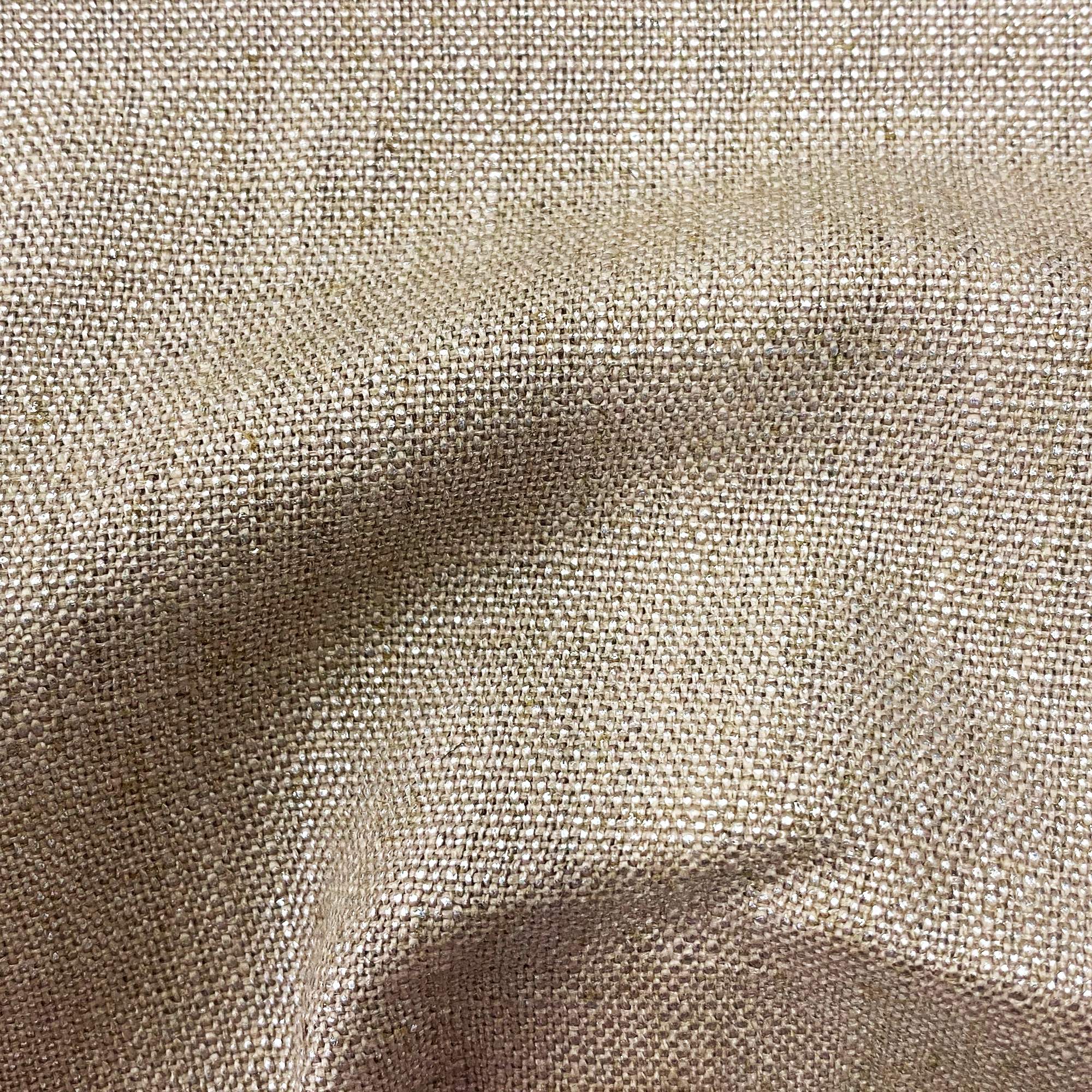 Pixie fabric in color Latte showcasing fabric solid metallic linen blend upholstery fabric & drapery & curtain fabric.