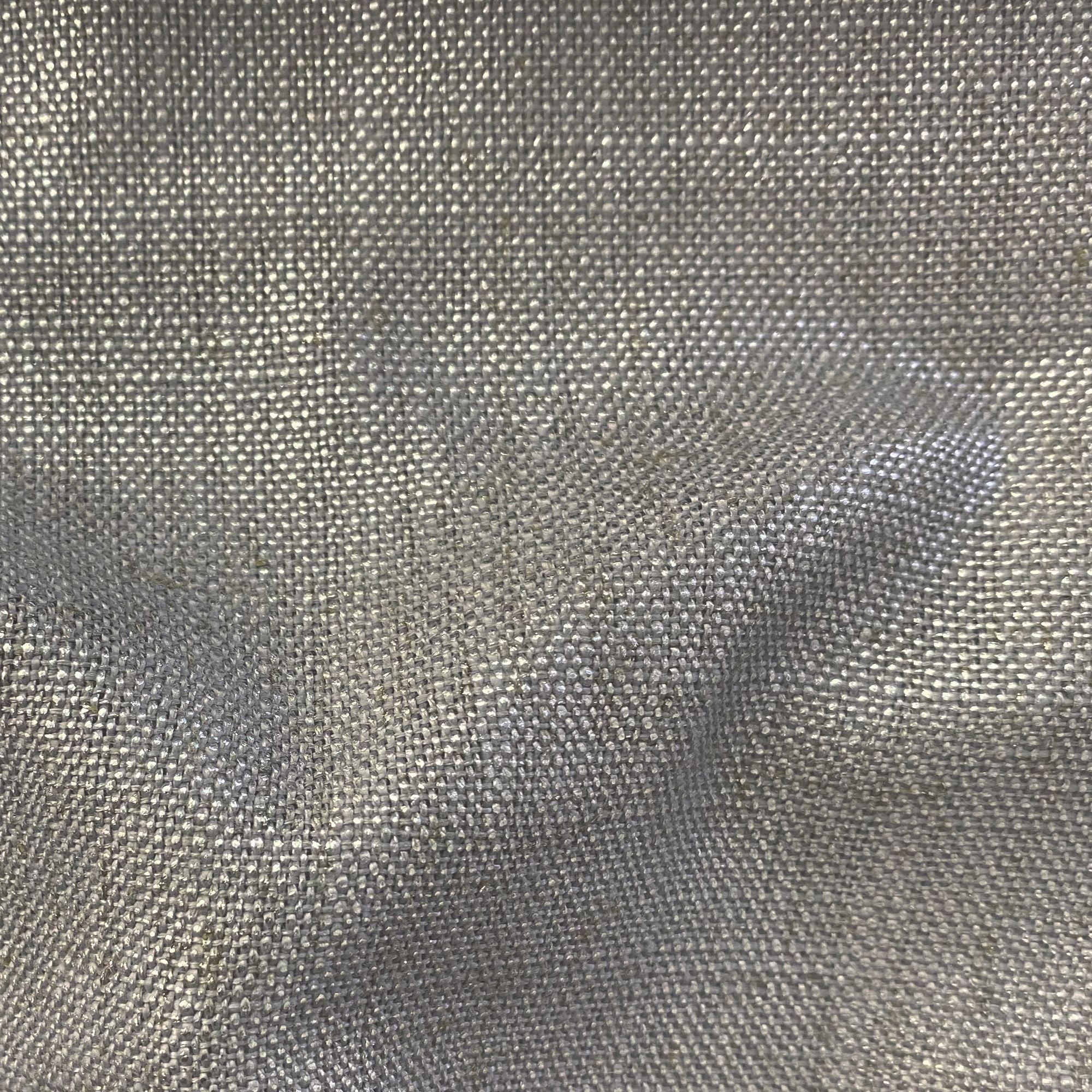 Pixie fabric in color Gray showcasing fabric solid metallic linen blend upholstery fabric & drapery & curtain fabric.