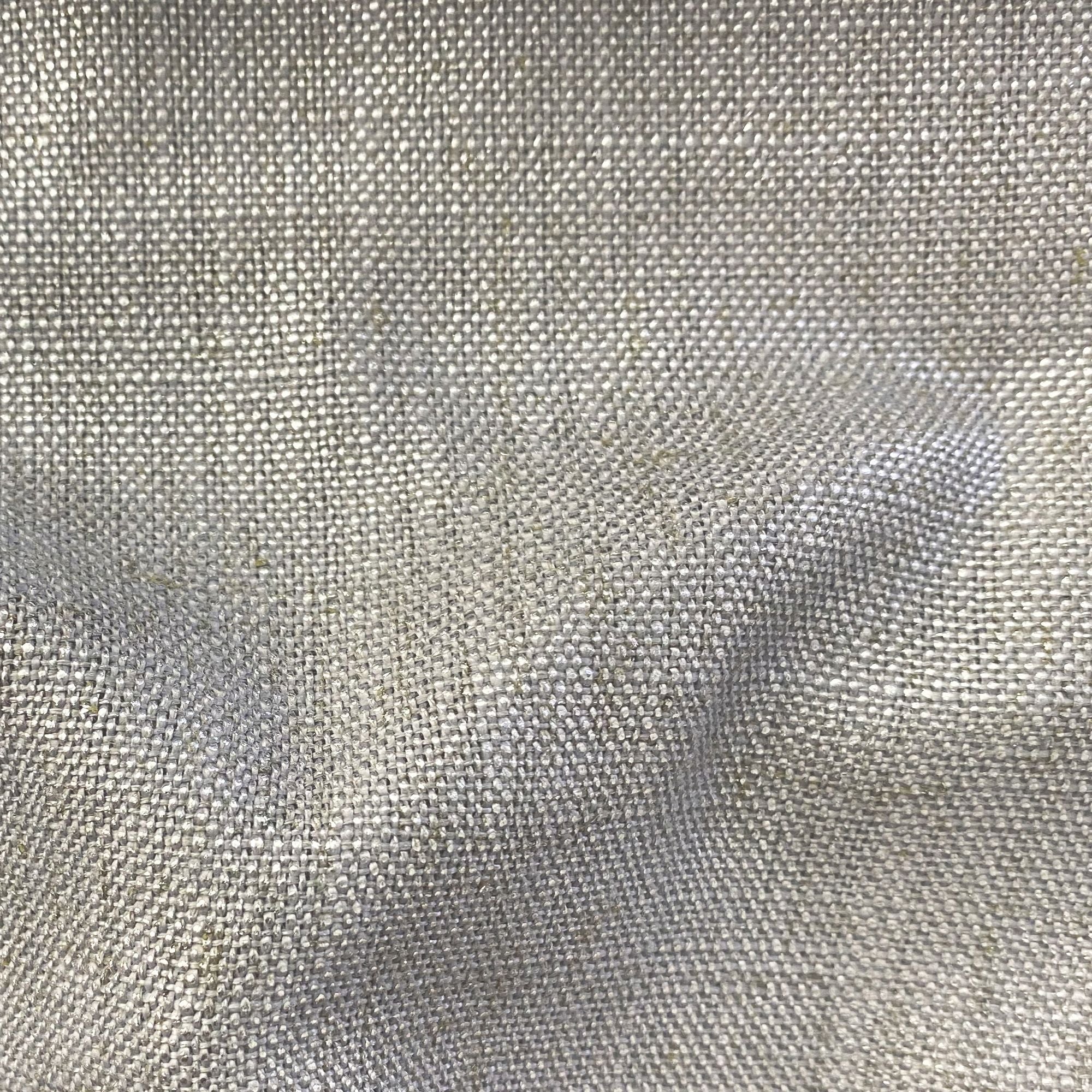 Pixie fabric in color Silver showcasing fabric solid metallic linen blend upholstery fabric & drapery & curtain fabric.
