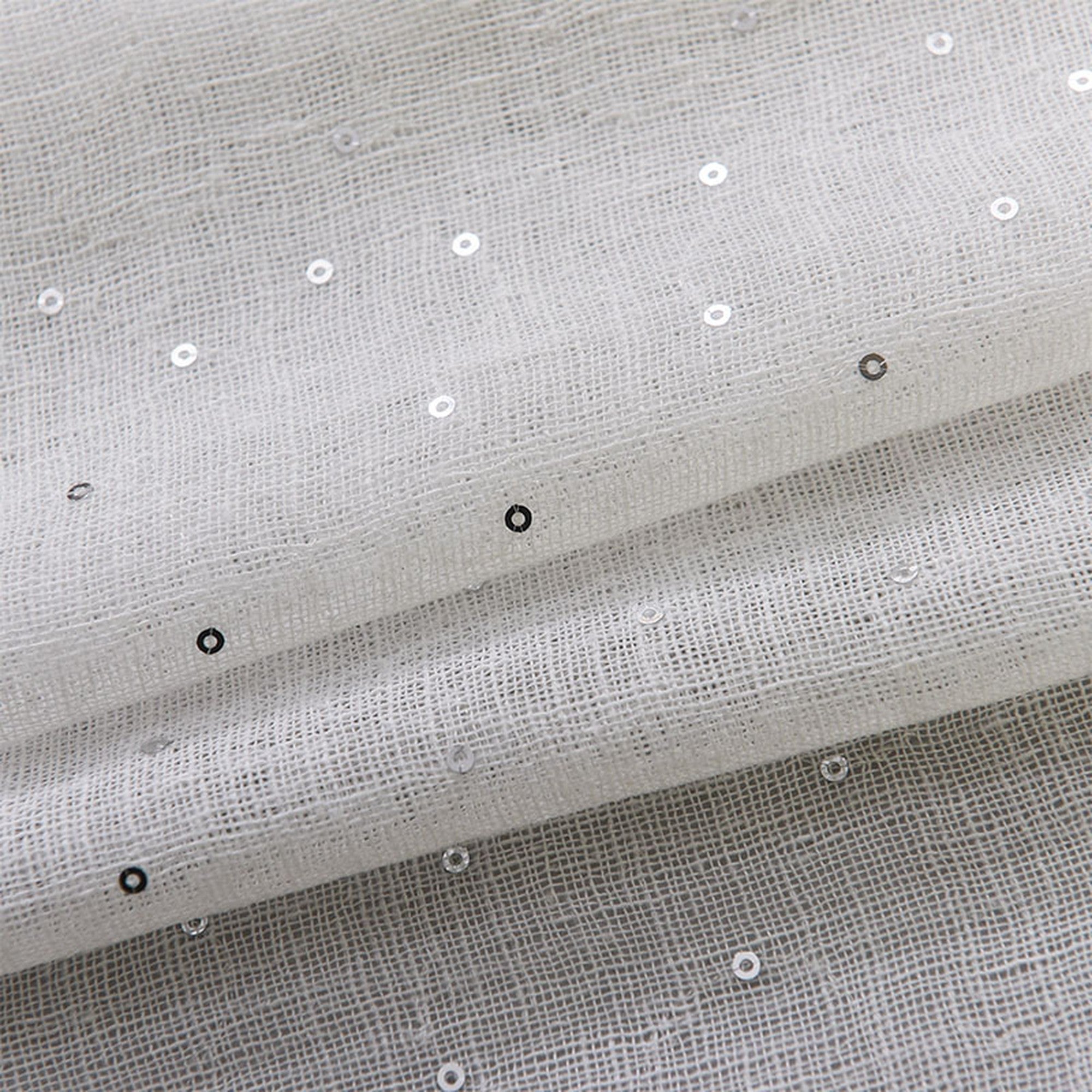 Polak fabric in color Ivory showcasing fabric sheer sequins w/ dots drapery & curtain fabric.