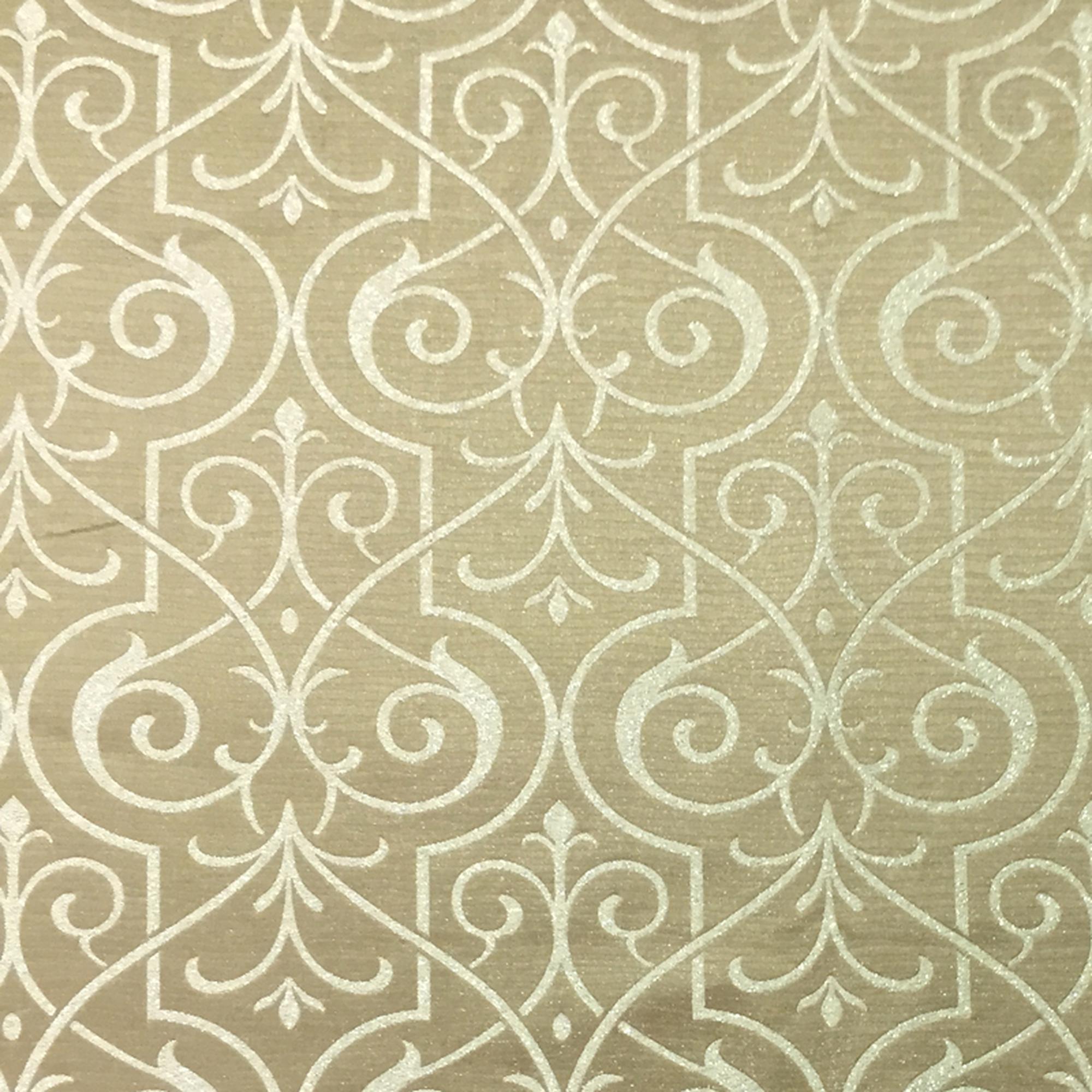 Royce fabric in color Stone/Silver showcasing fabric damask metallic drapery & curtain fabric.