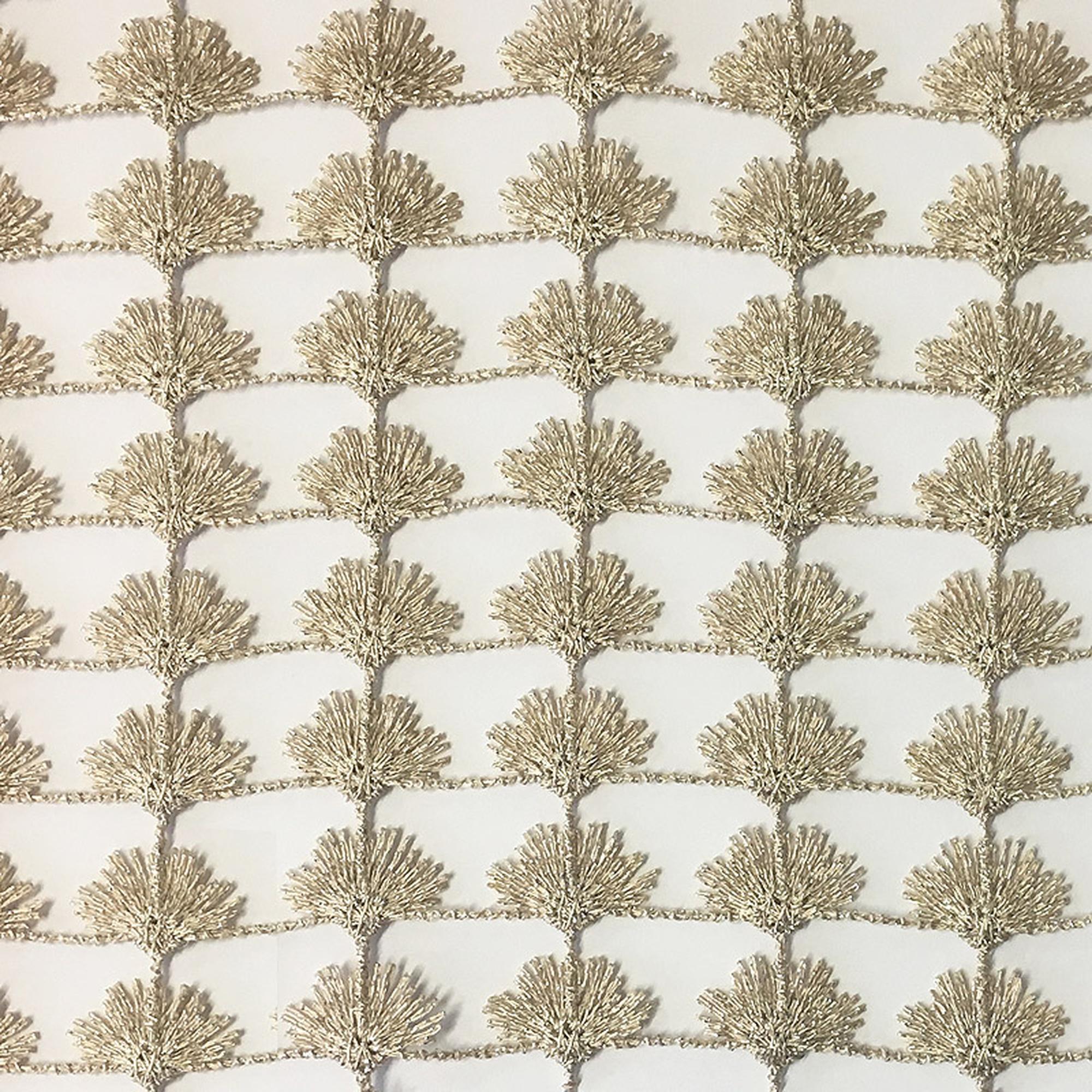 Shea fabric in color Beige showcasing fabric floral metallic sheer drapery & curtain fabric.