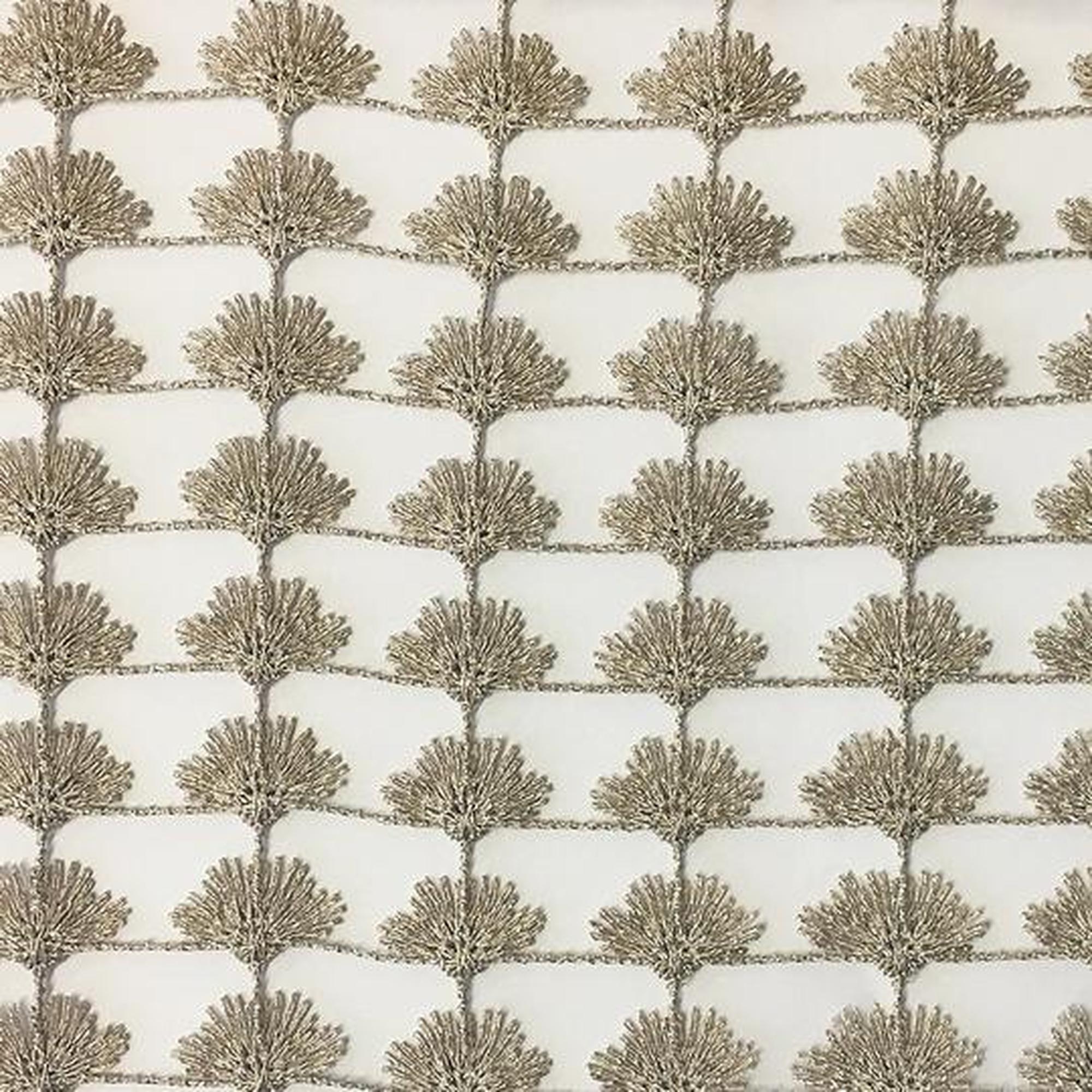 Shea fabric in color Taupe showcasing fabric floral metallic sheer drapery & curtain fabric.