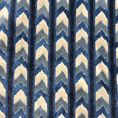 Sienna fabric in color Navy showcasing fabric chevron striped cut velvet upholstery fabric.