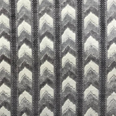 Sienna fabric in color Gray showcasing fabric chevron striped cut velvet upholstery fabric.