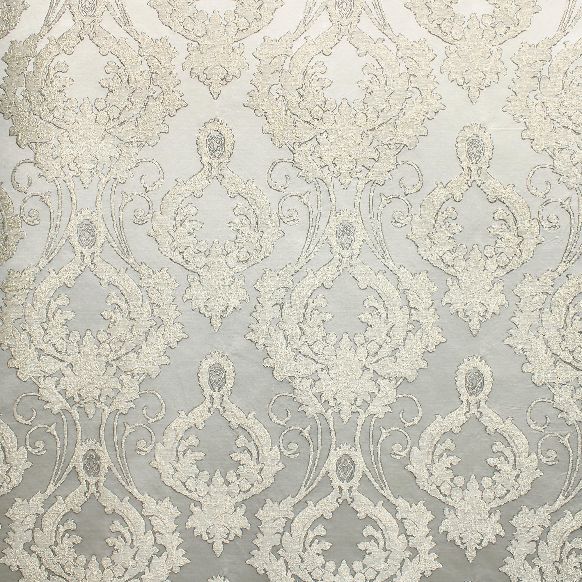Stasia fabric in color Ivory showcasing fabric traditional two-toned damask drapery & curtain fabric.