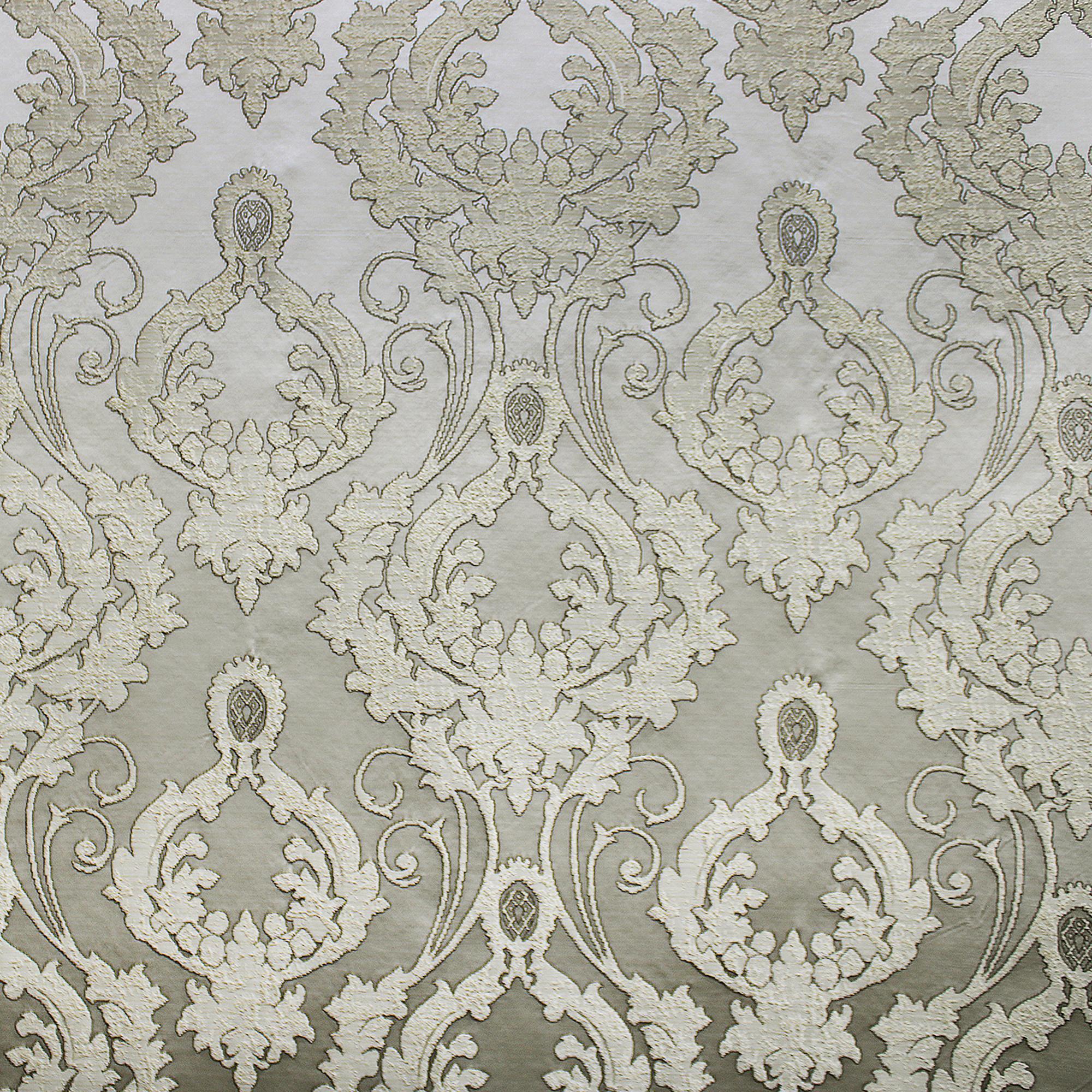 Stasia fabric in color Champagne showcasing fabric traditional two-toned damask drapery & curtain fabric.