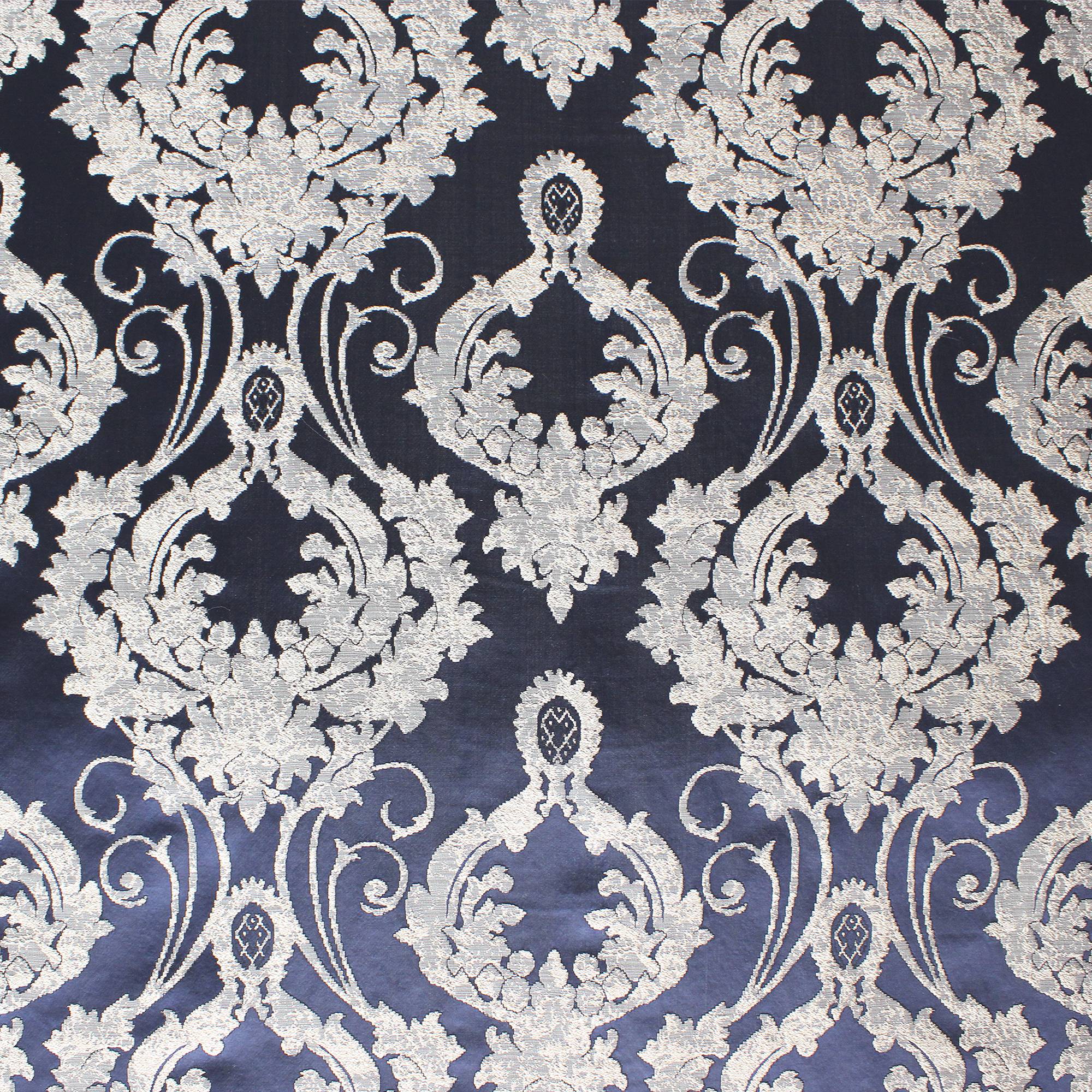 Stasia fabric in color Midnight showcasing fabric traditional two-toned damask drapery & curtain fabric.